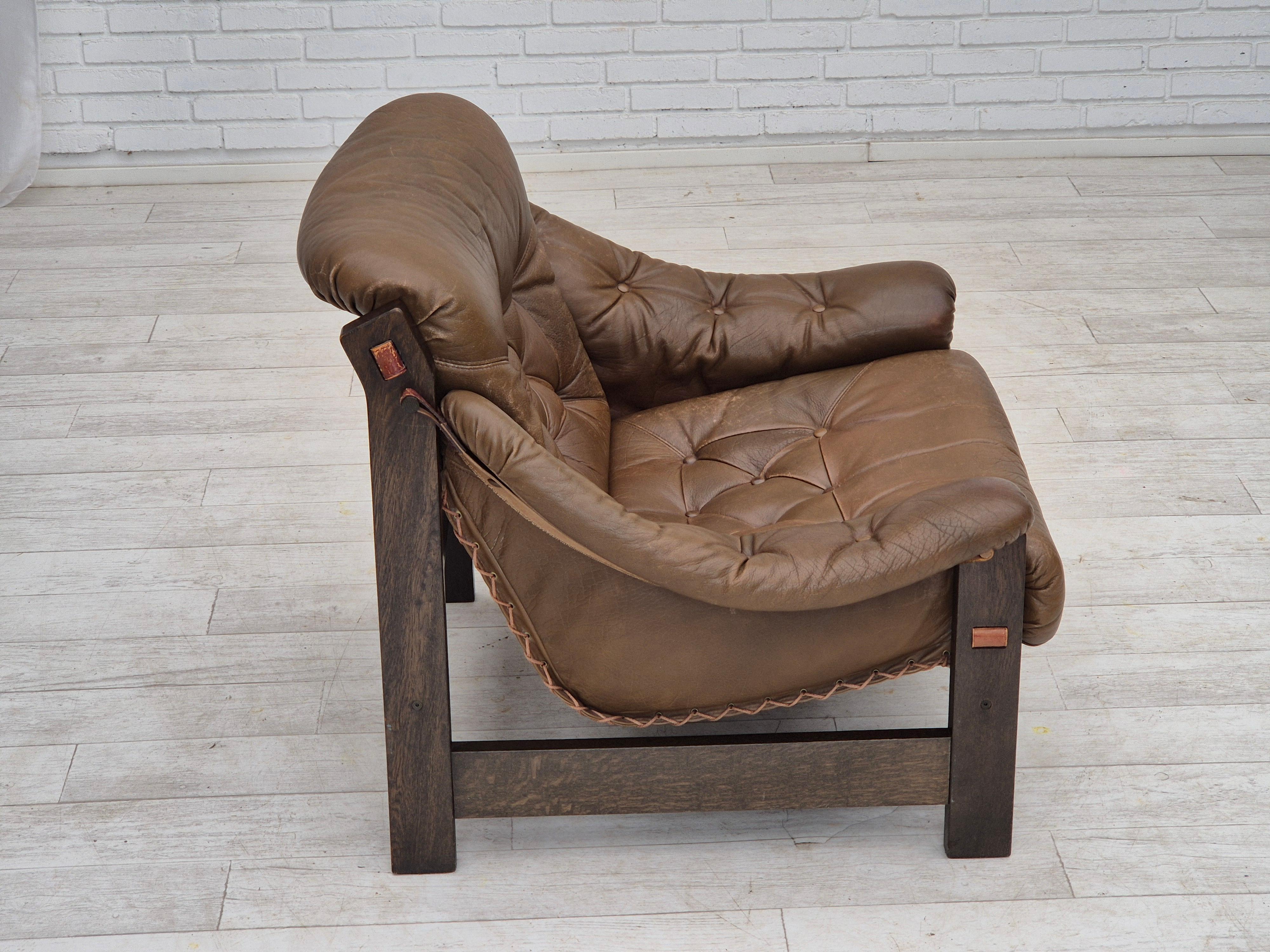 1970, design scandinave, chaise de style safari, état original, cuir. en vente 10
