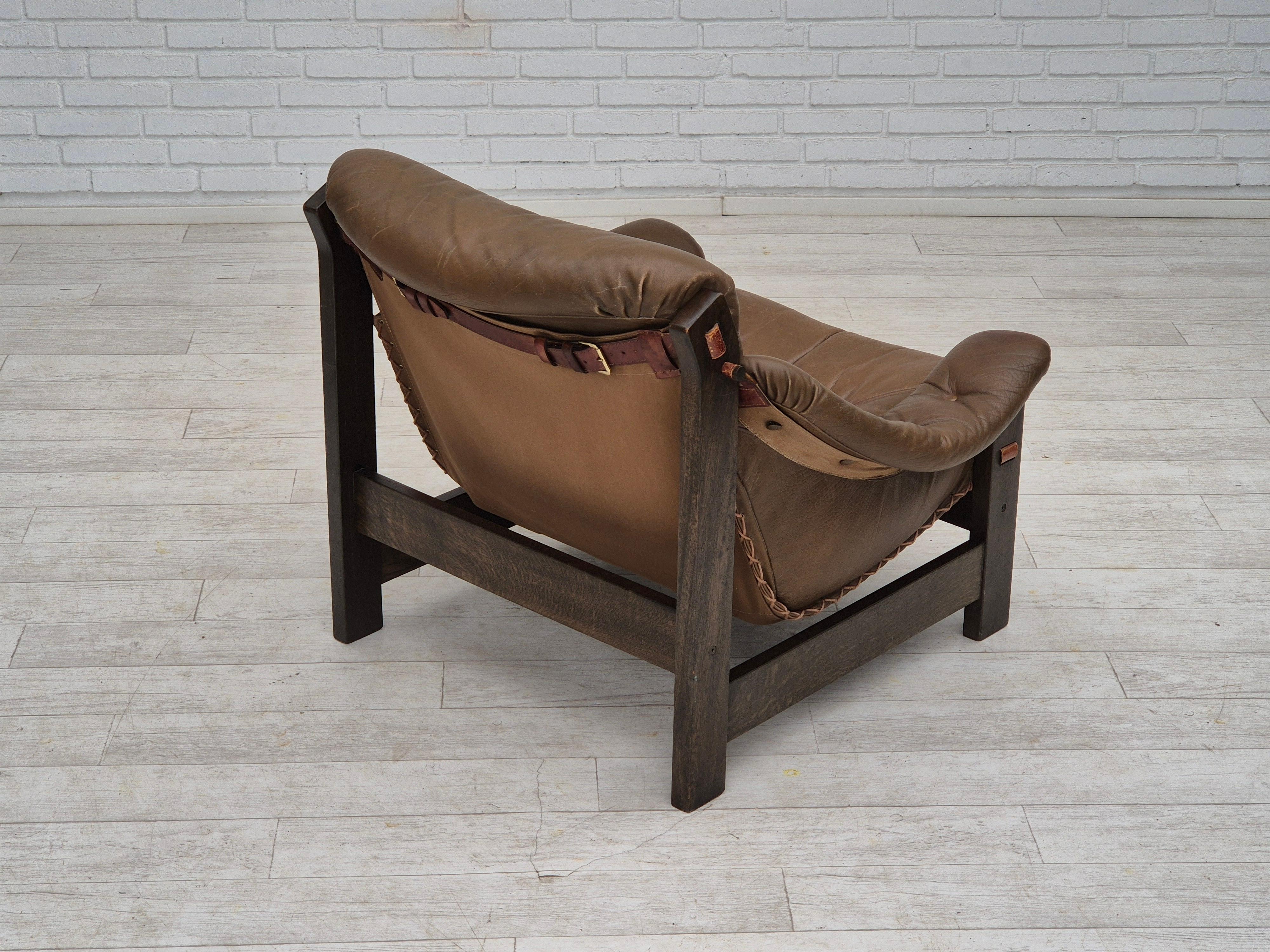 1970, design scandinave, chaise de style safari, état original, cuir. en vente 11