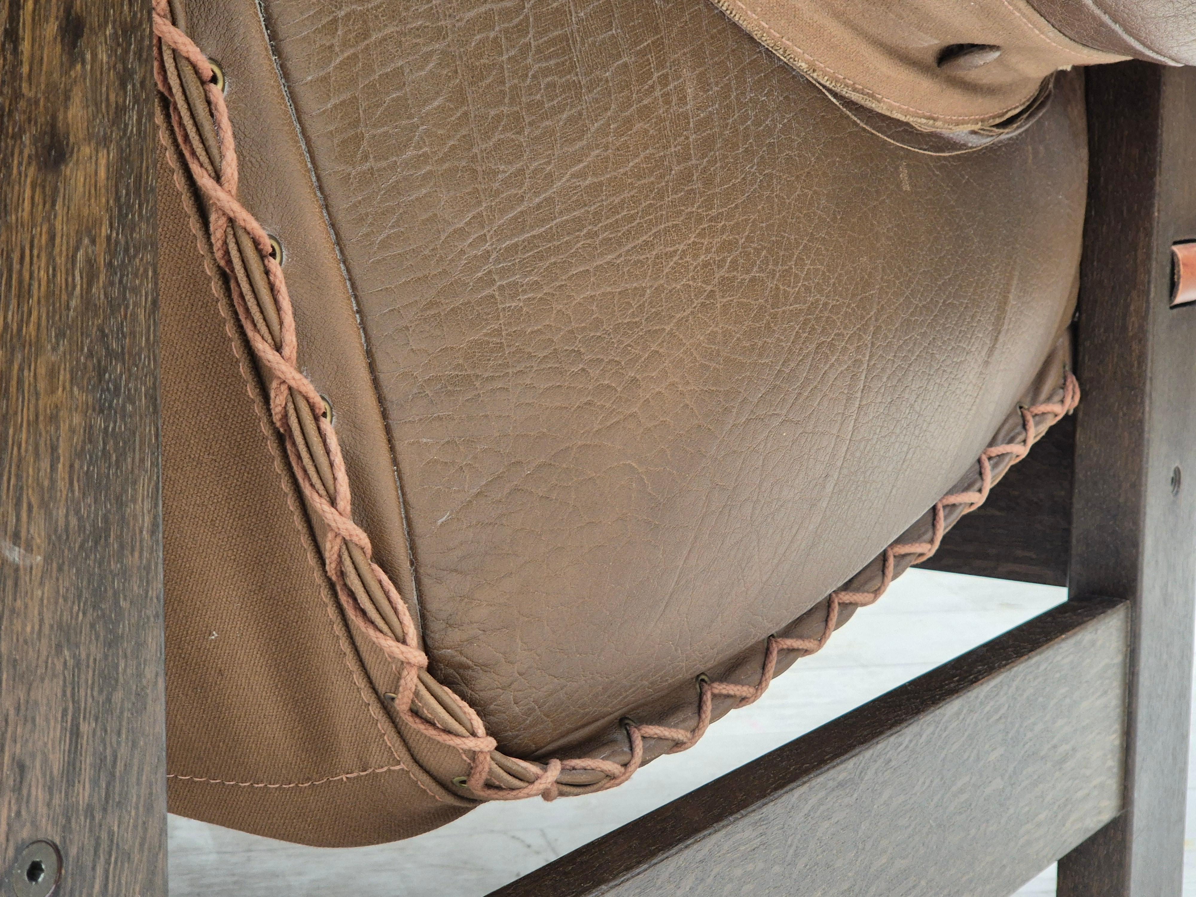 1970, design scandinave, chaise de style safari, état original, cuir. en vente 12