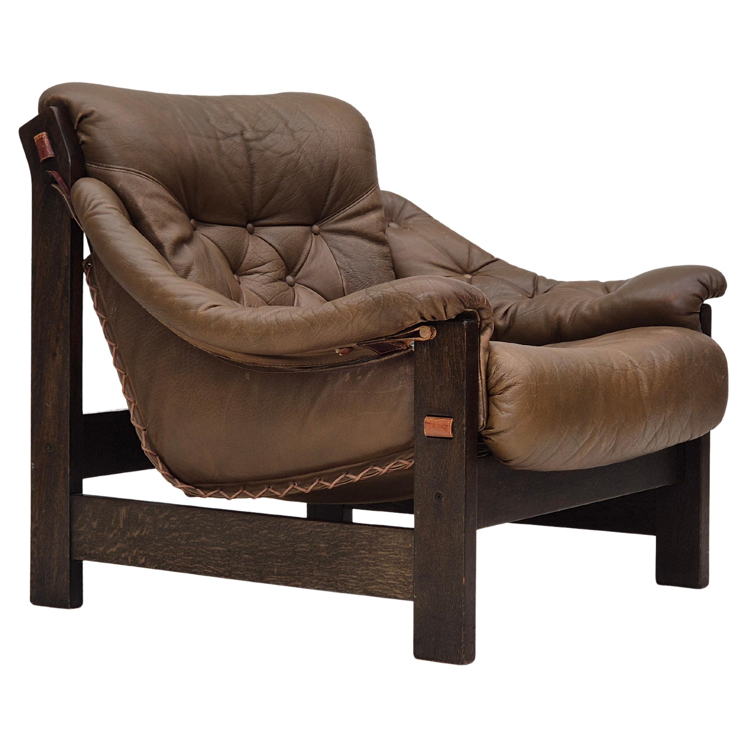 1970s, Scandinavian design, chair in safari style, original condition, leather.