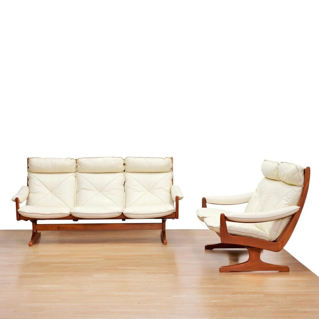Mid-Century Modern 1970s Scandinavian Design Leather Sofa Set by Soda Galvano for Lied Mobler en vente
