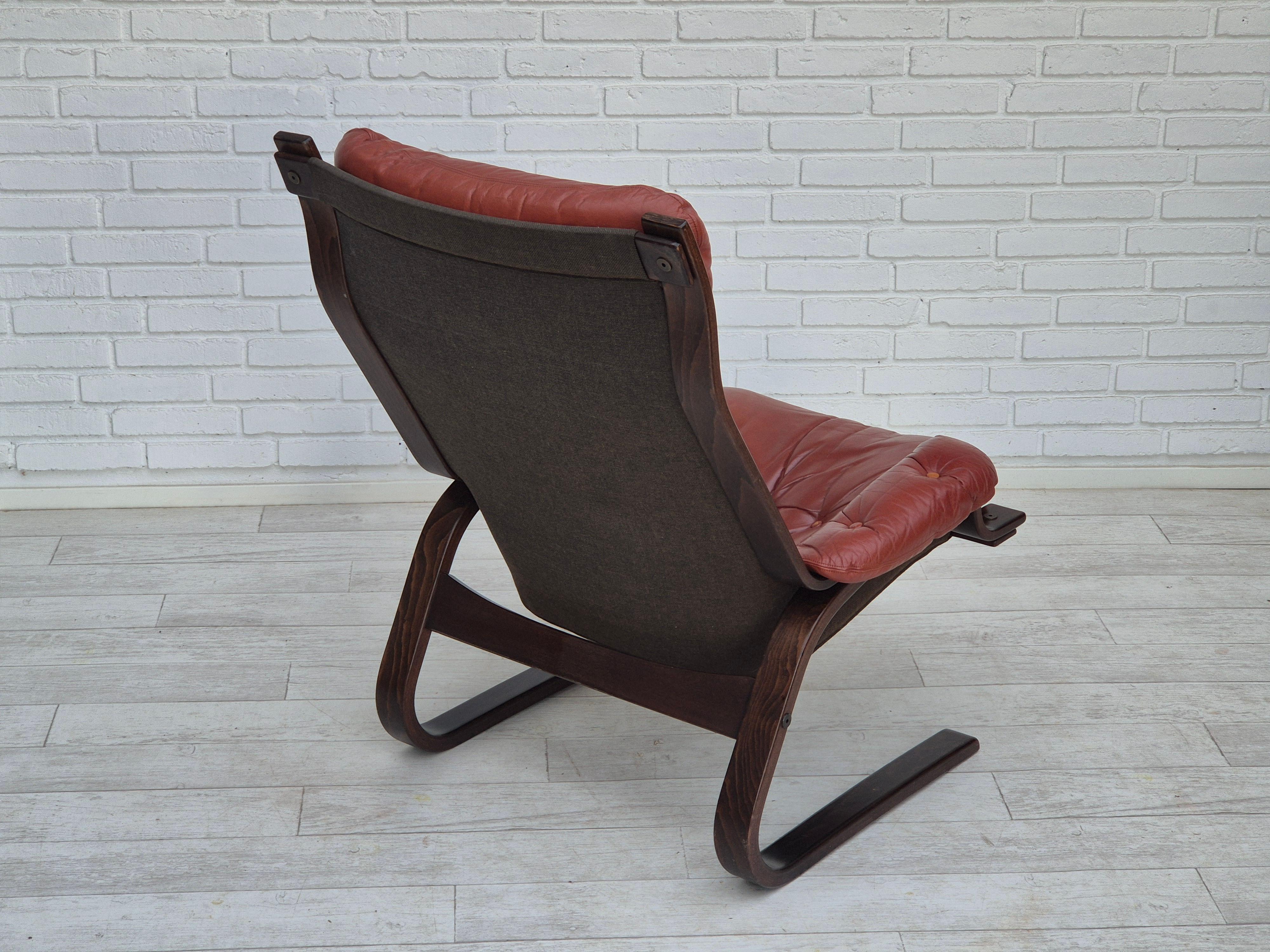 1970er Jahre, skandinavisches Design, Loungesessel, Originalzustand, braunes Leder. im Zustand „Gut“ im Angebot in Tarm, 82