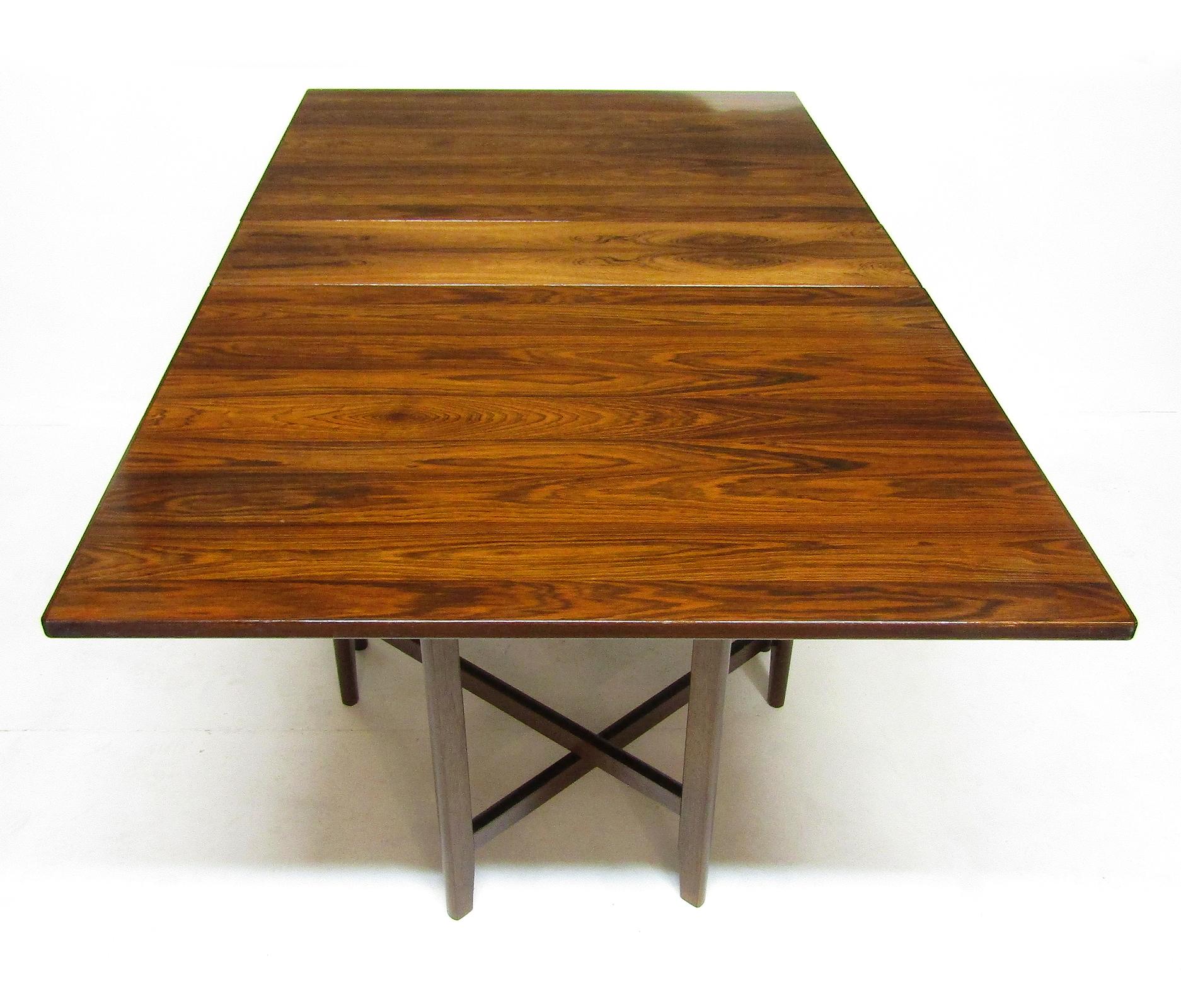 Hardwood 1970s Scandinavian Drop-Leaf Rio Rosewood Extending Dining Table by Bendt Winge