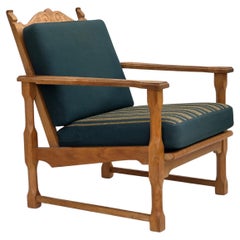 1970s, Scandinavian lounge chair, green furniture wool, solid oak wood.