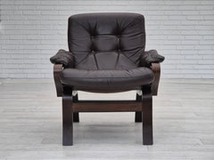 1970s, Scandinavian lounge chair in original condition, brown leather.