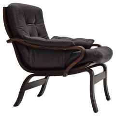 1970s, Scandinavian lounge chair in original condition, brown leather.