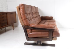 1970s Scandinavian Mid Century Brown Patchwork Leather and Suede 3 Seater Sofa