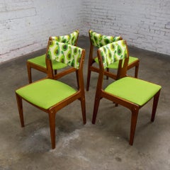 1970’s Scandinavian Modern Dining Chairs by D Scan Teak Frames & Avocado Set 4