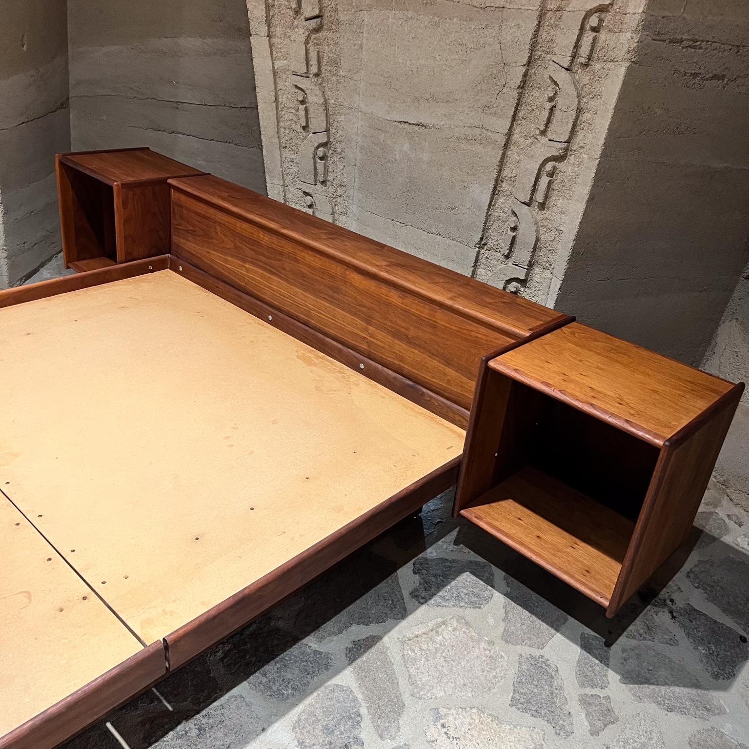 Wood 1970s Danish Modern Queen Floating Platform Bed Set For Sale