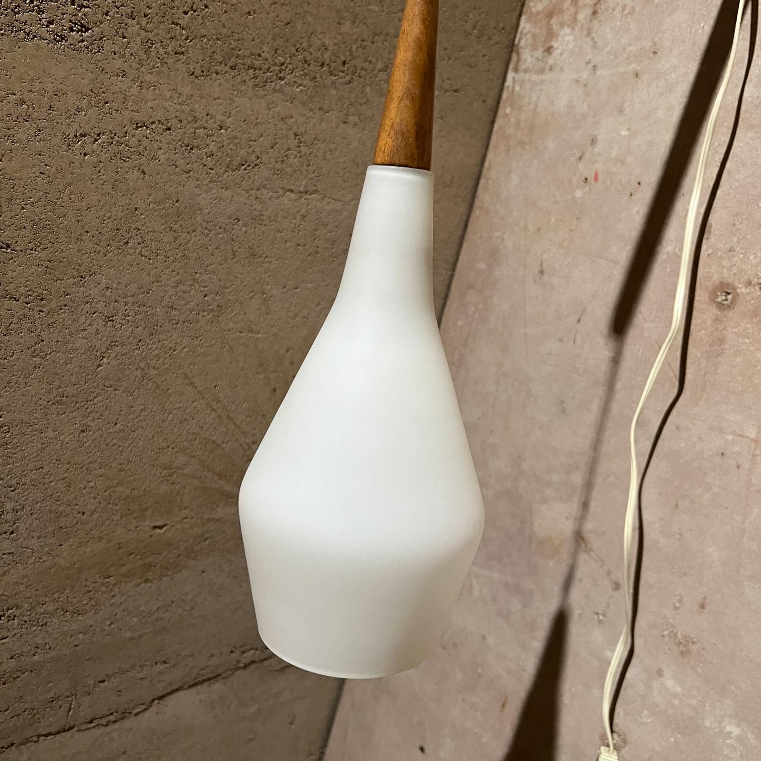 Brass 1970s Scandinavian Modern Wall Sconce Swag Pendant Teakwood and Frosted Glass For Sale
