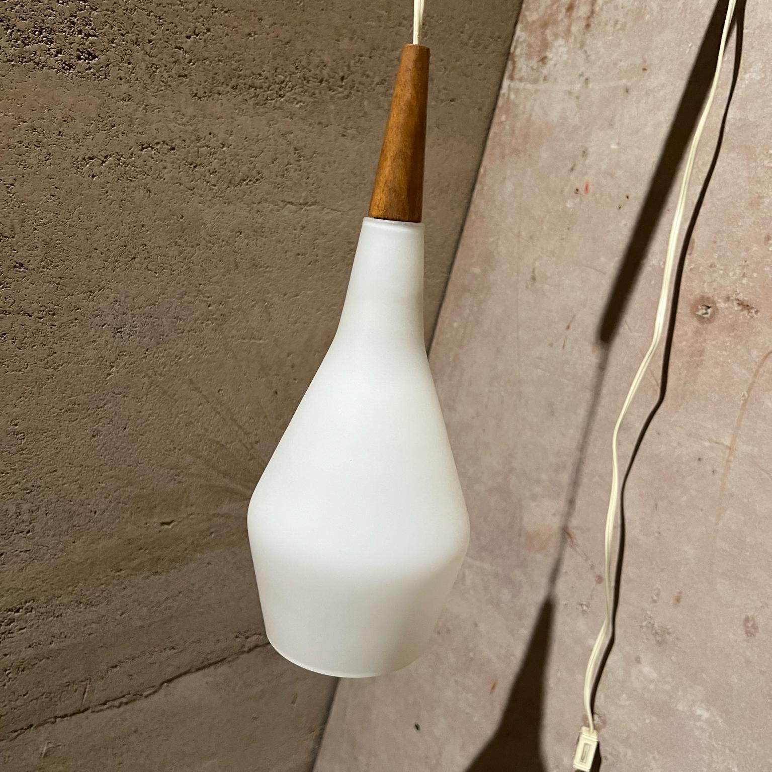 1970s Scandinavian Modern Wall Sconce Swag Pendant Teakwood and Frosted Glass For Sale 1