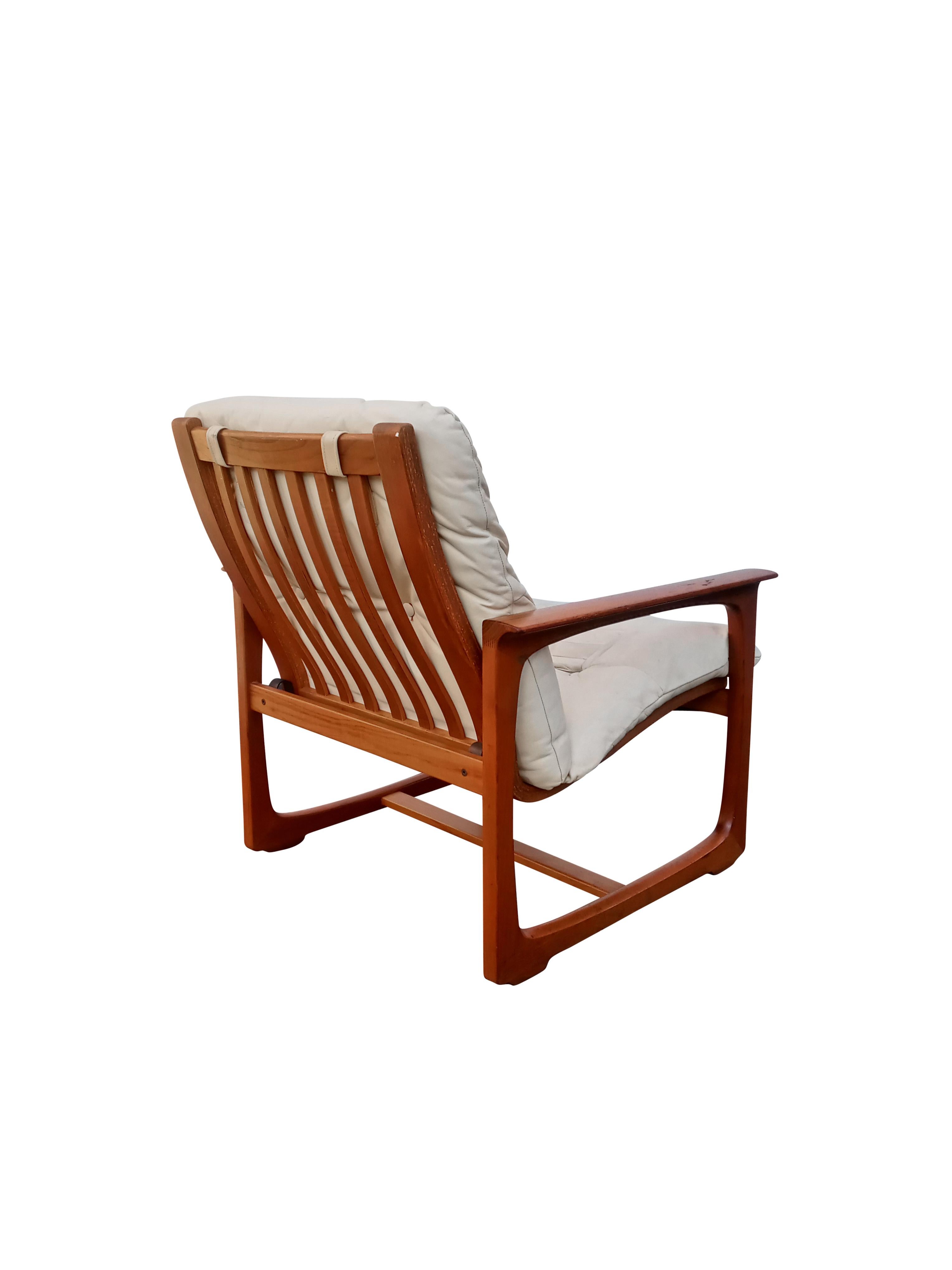 Mid-Century Modern 1970s Scandinavian Pair Lounge Chairs, Lied Mobler Norway, Teak & Leather For Sale