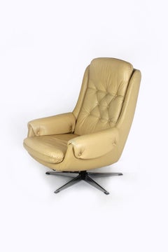 Chaise longue scandinave en cuir PEEM des années 1970 - Base pivotante et inclinaison réglable