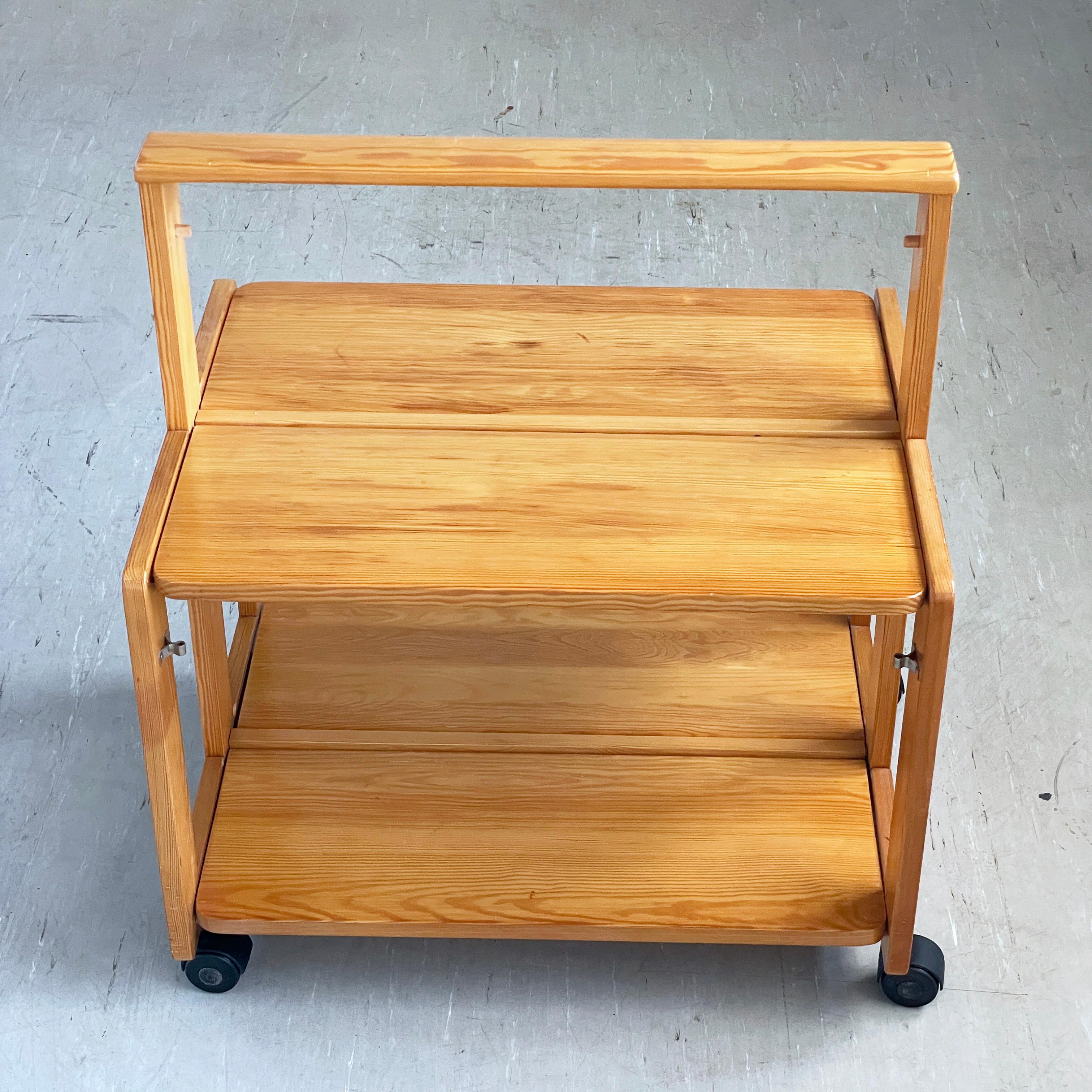 1970's Scandinavian Pinewood Folding Serving Trolley For Sale 1