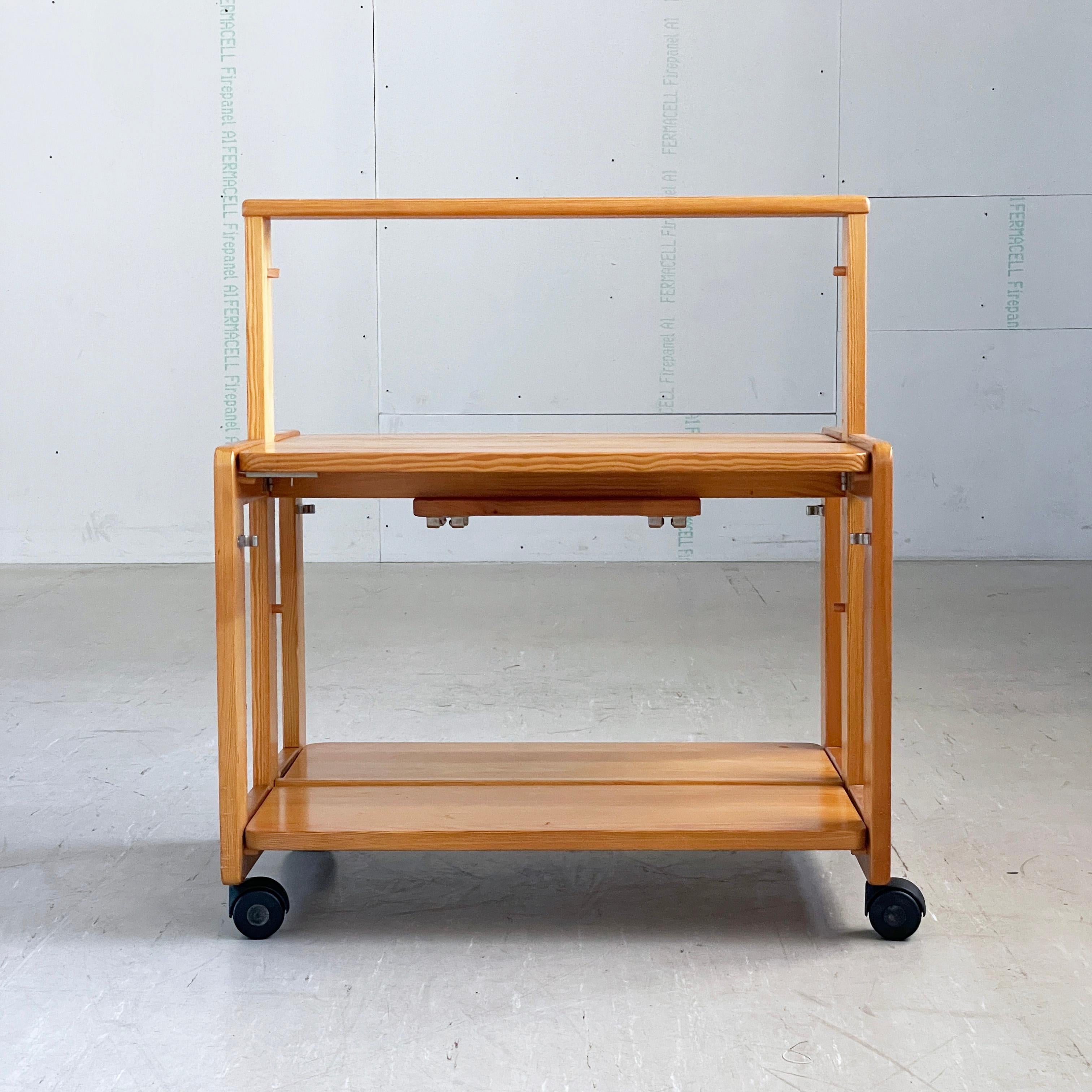 1970's Scandinavian Pinewood Folding Serving Trolley For Sale 2