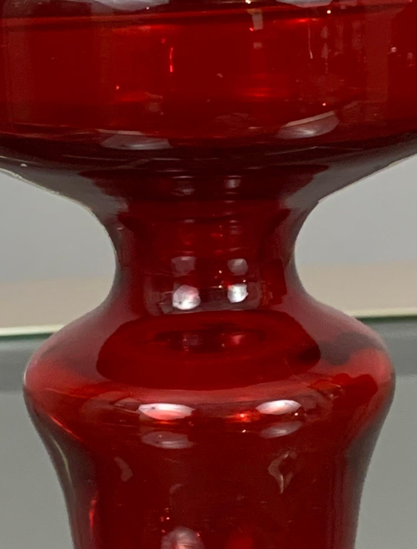 1970s Scandinavian Red Glass Flask with Stopper -Tamara Aladin for Riihimaki 11