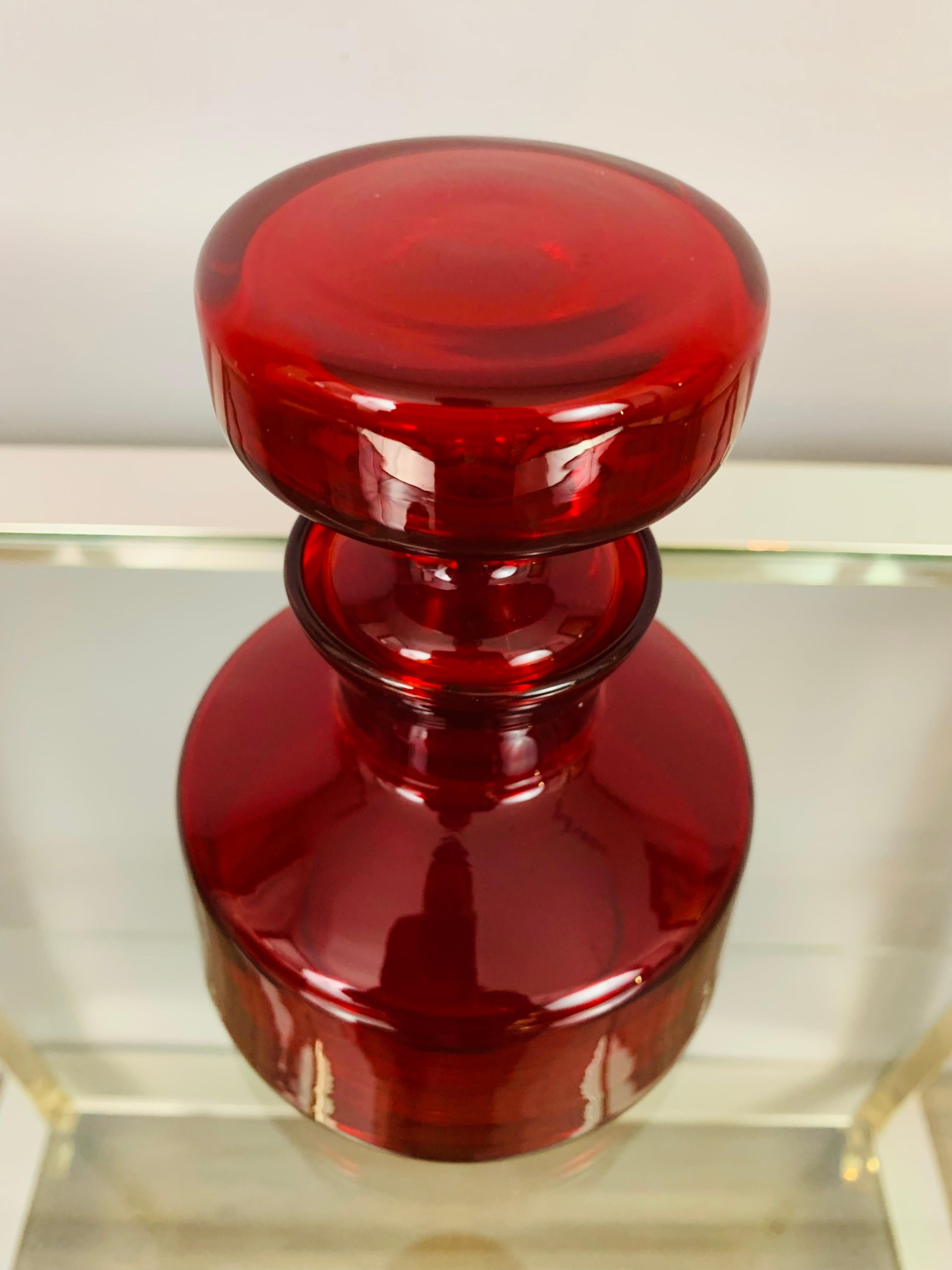 20th Century 1970s Scandinavian Red Glass Flask with Stopper -Tamara Aladin for Riihimaki