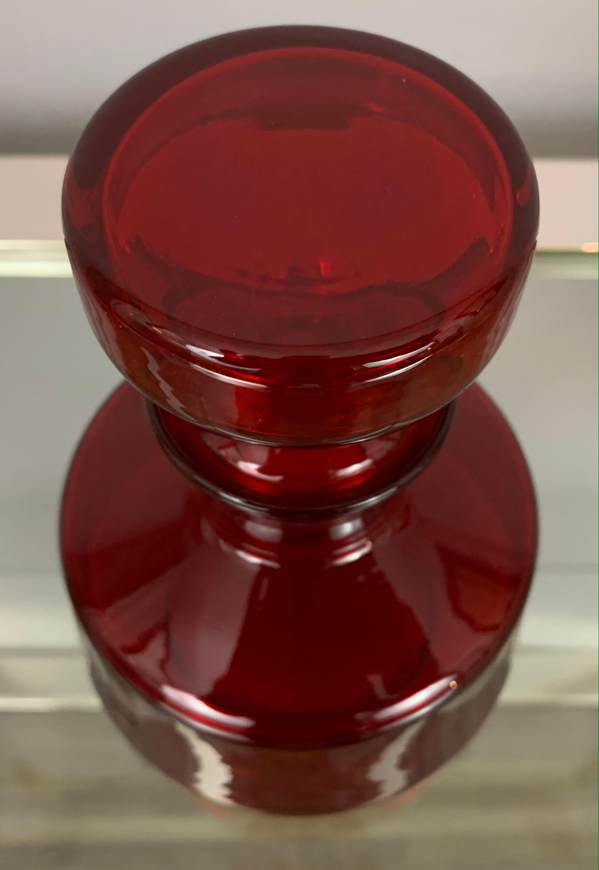 1970s Scandinavian Red Glass Flask with Stopper -Tamara Aladin for Riihimaki 1