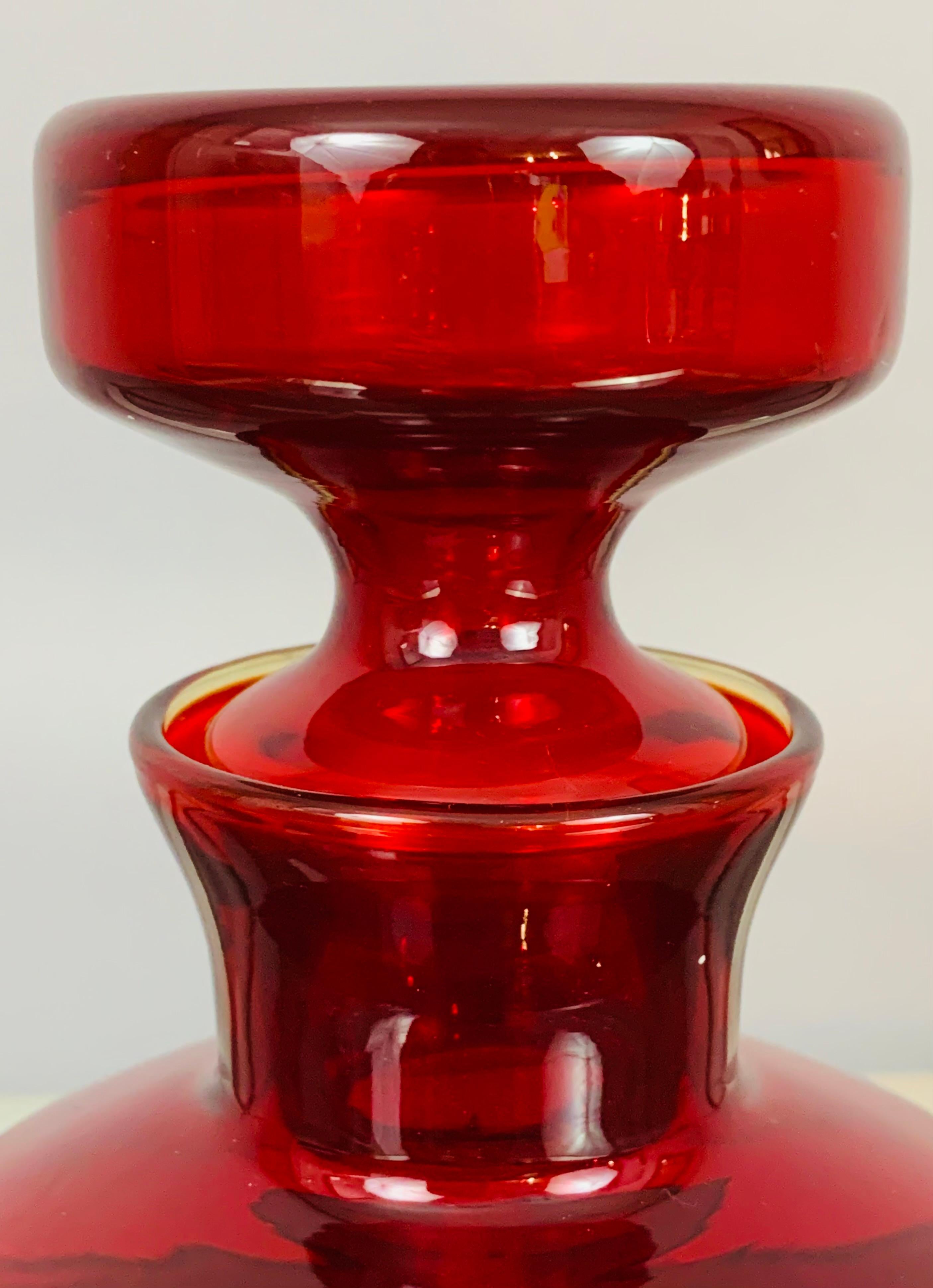 1970s Scandinavian Red Glass Flask with Stopper -Tamara Aladin for Riihimaki 4