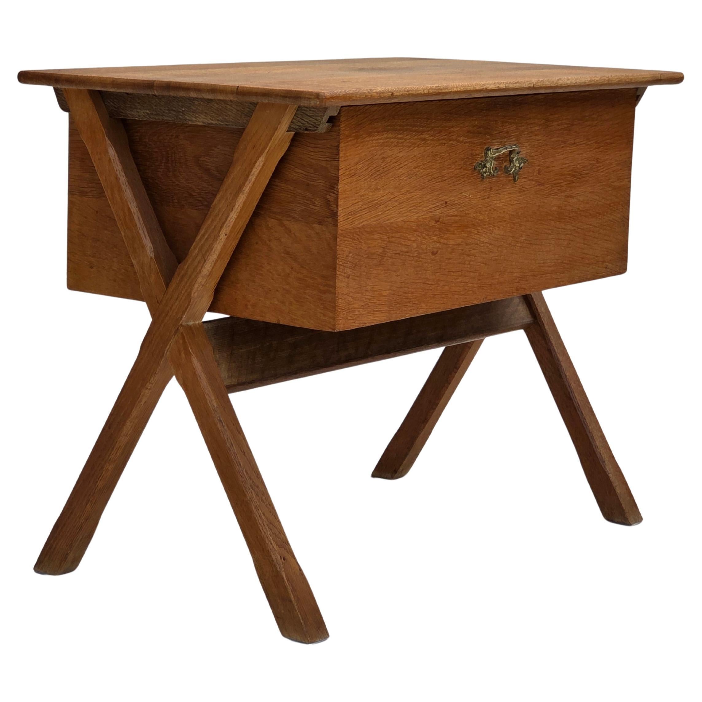 1970s, Scandinavian side table with drawer, solid oak wood, teak wood.