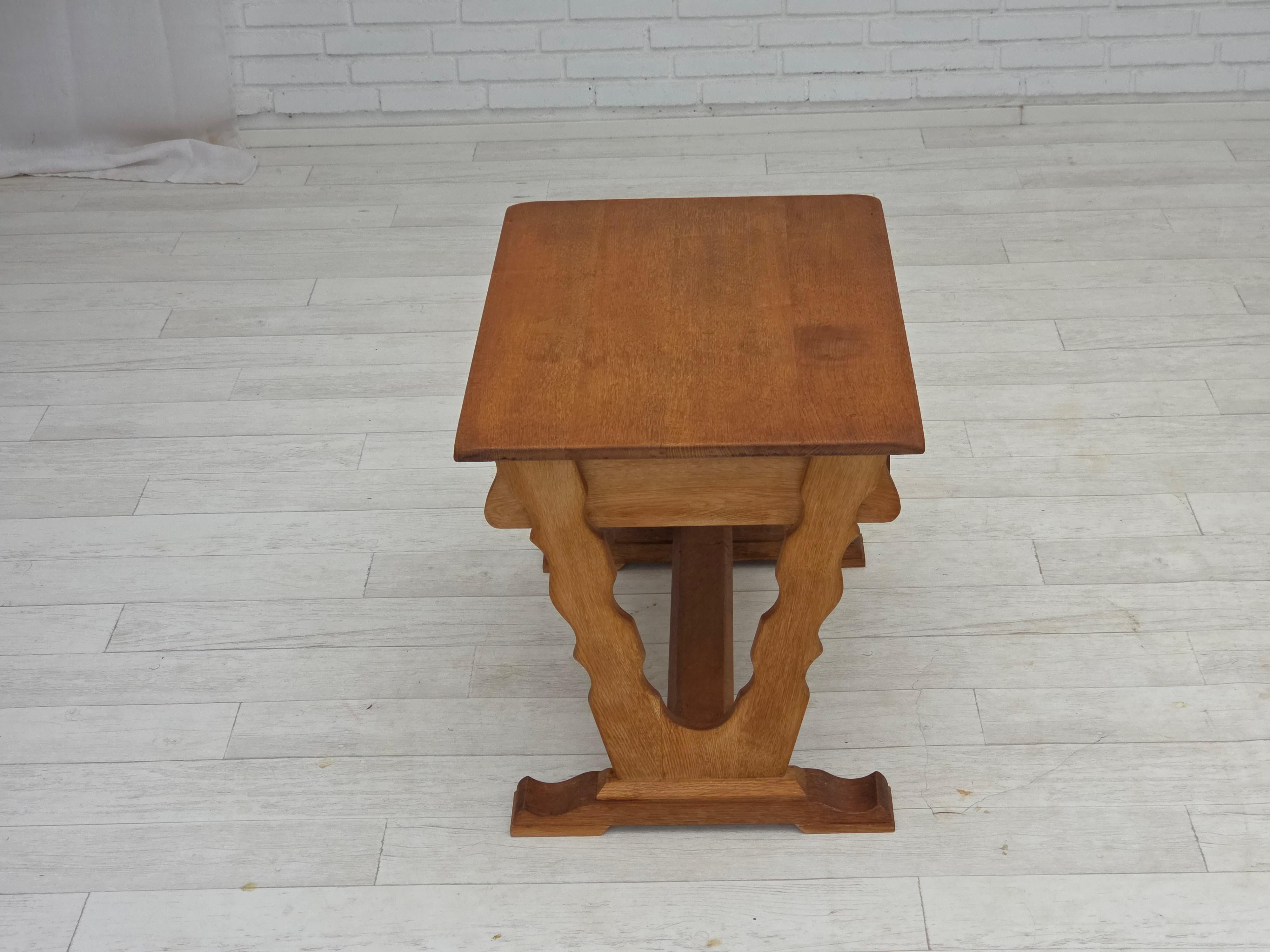 1970s, Scandinavian side table with drawers, solid oak wood, rattan. For Sale 7