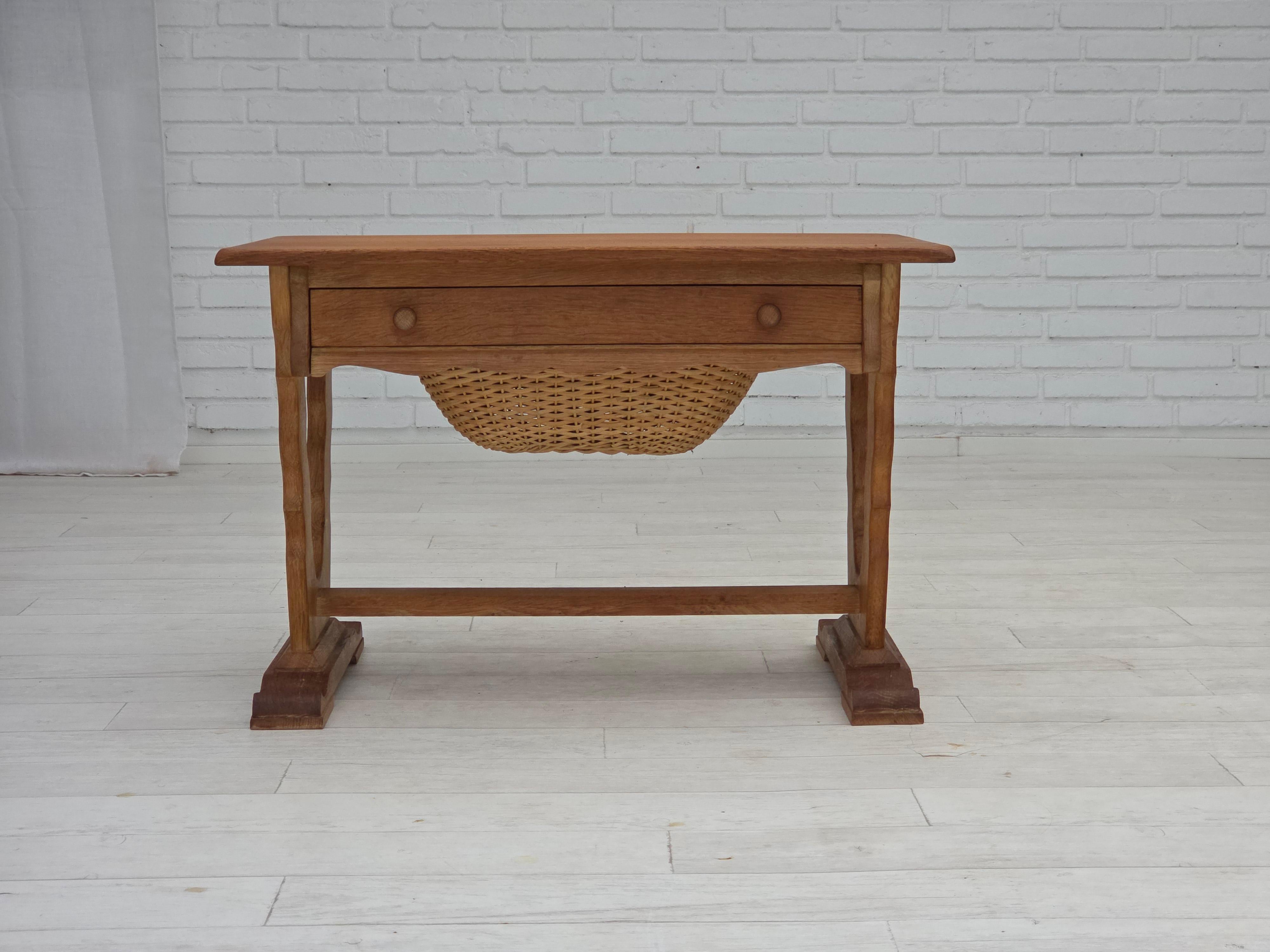 1970s, Danish side table with drawers. Solid oak wood, rattan. Original very good condition: no smells, no stains and stable construction. Manufactured by Danish furniture maker in about 1965-70s. Original Scandinavian vintage design directly from