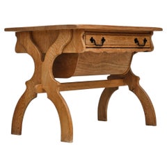 1970s, Scandinavian solid oak wood sewing table with drawers.