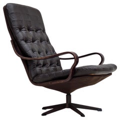 1970s, Scandinavian swivel armchair, original patchwork furniture leather.