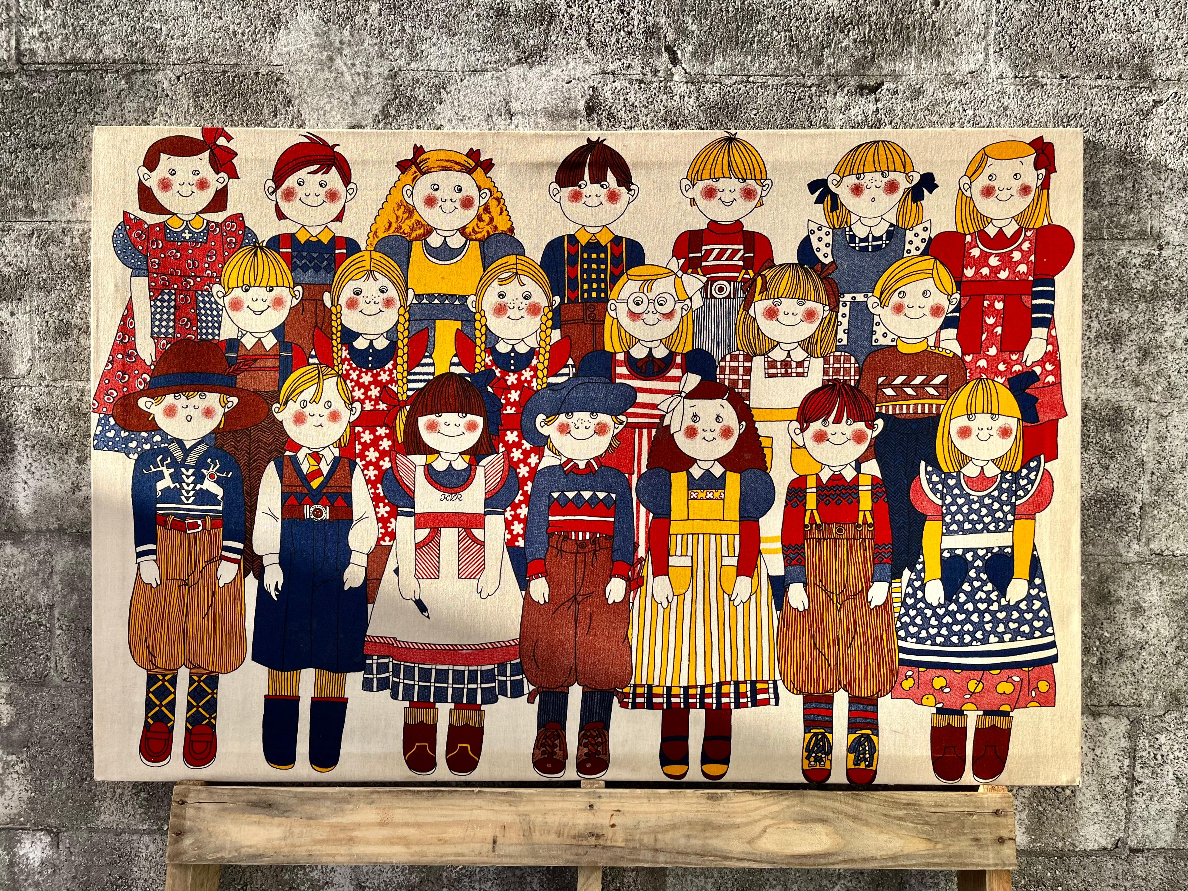 1970s Scandinavian Wall Textile Children Print by Finlayson, Finland.  For Sale 4