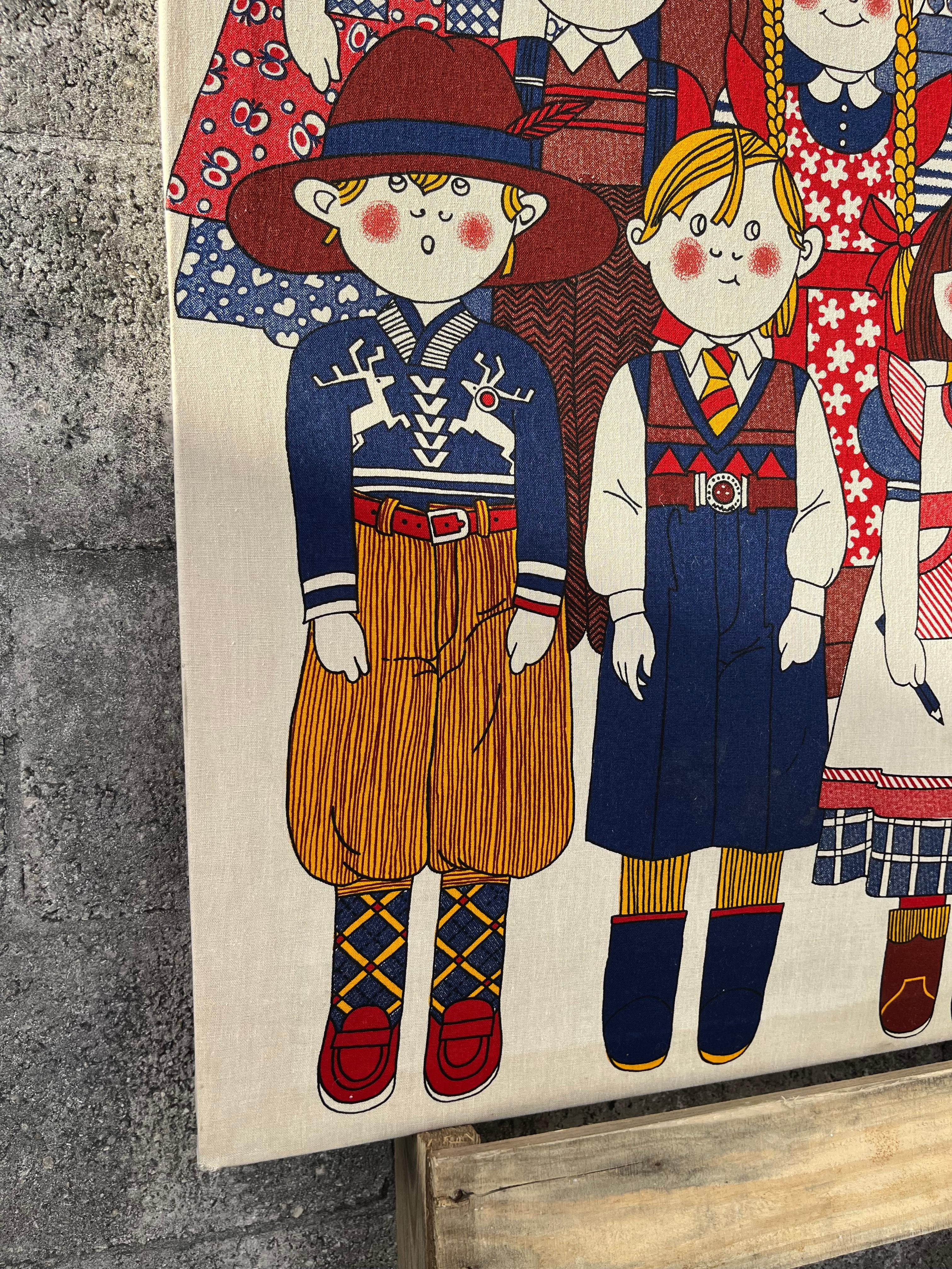 1970s Scandinavian Wall Textile Children Print by Finlayson, Finland. 6