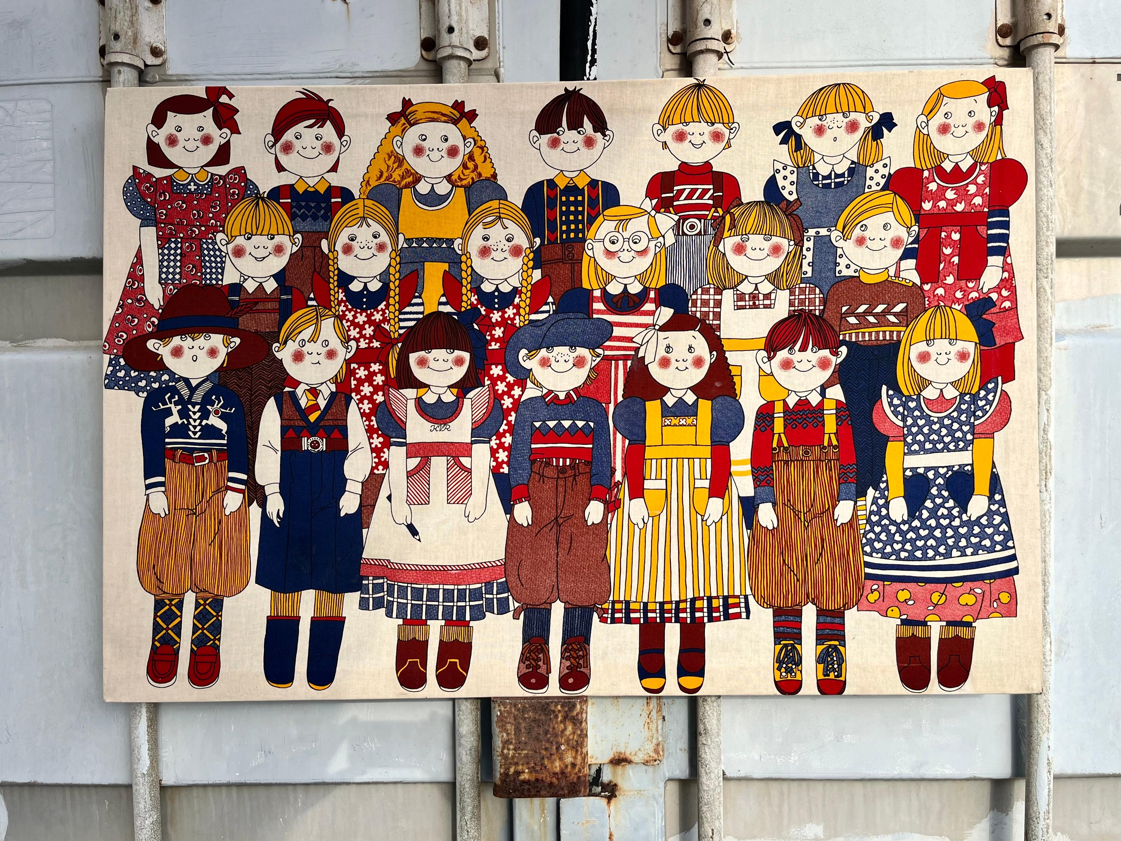 Scandinavian Modern 1970s Scandinavian Wall Textile Children Print by Finlayson, Finland.  For Sale
