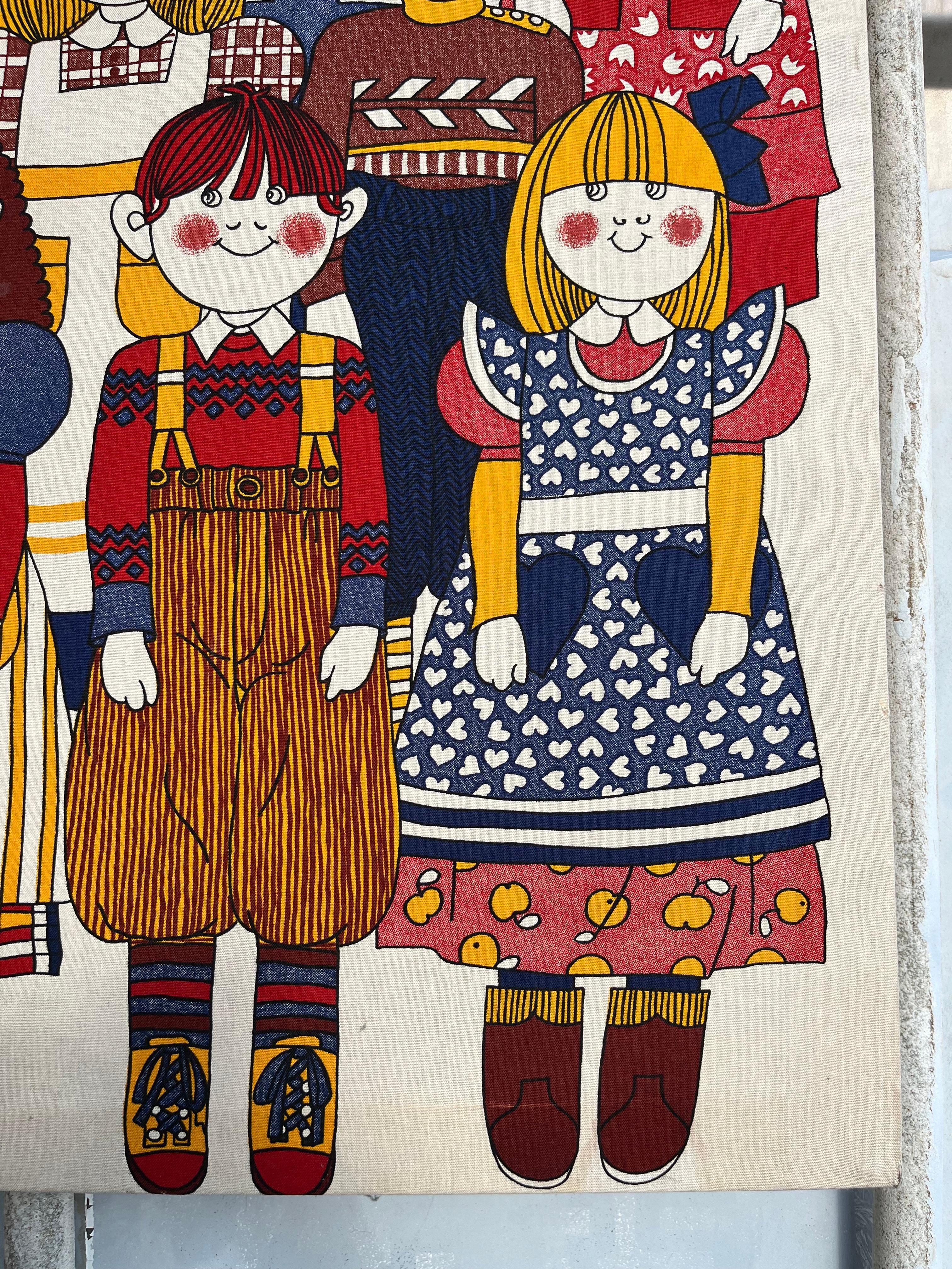 Finnish 1970s Scandinavian Wall Textile Children Print by Finlayson, Finland.  For Sale