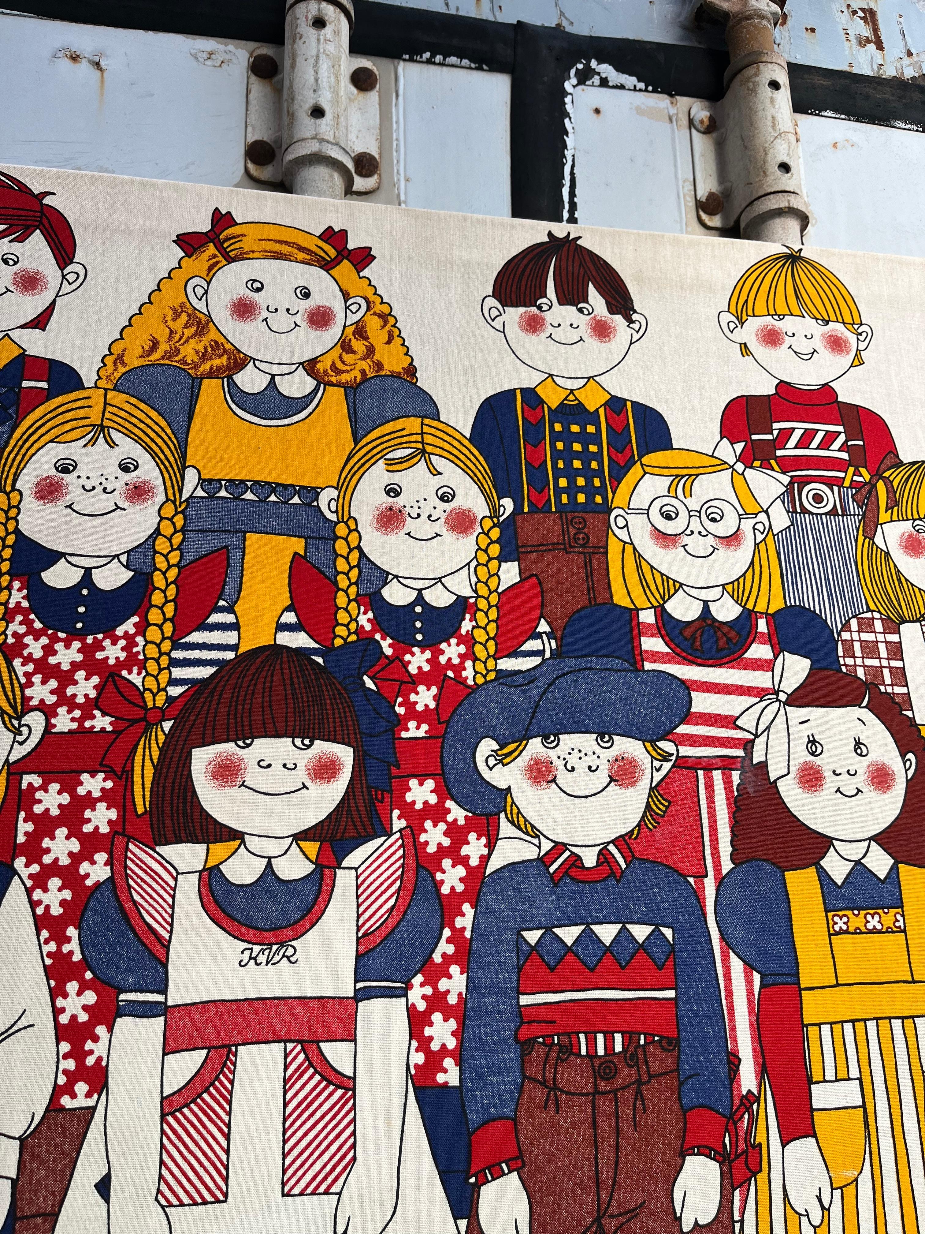 Late 20th Century 1970s Scandinavian Wall Textile Children Print by Finlayson, Finland.  For Sale