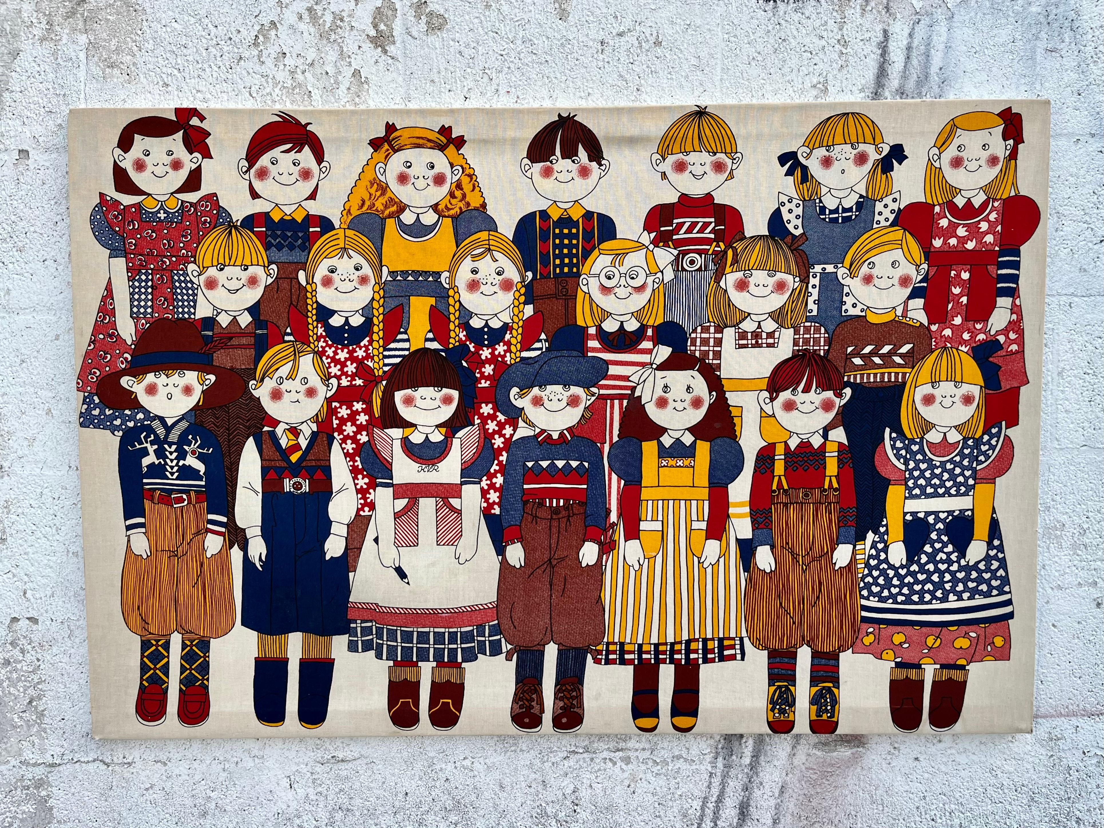 1970s Scandinavian Wall Textile Children Print by Finlayson, Finland.  For Sale 1