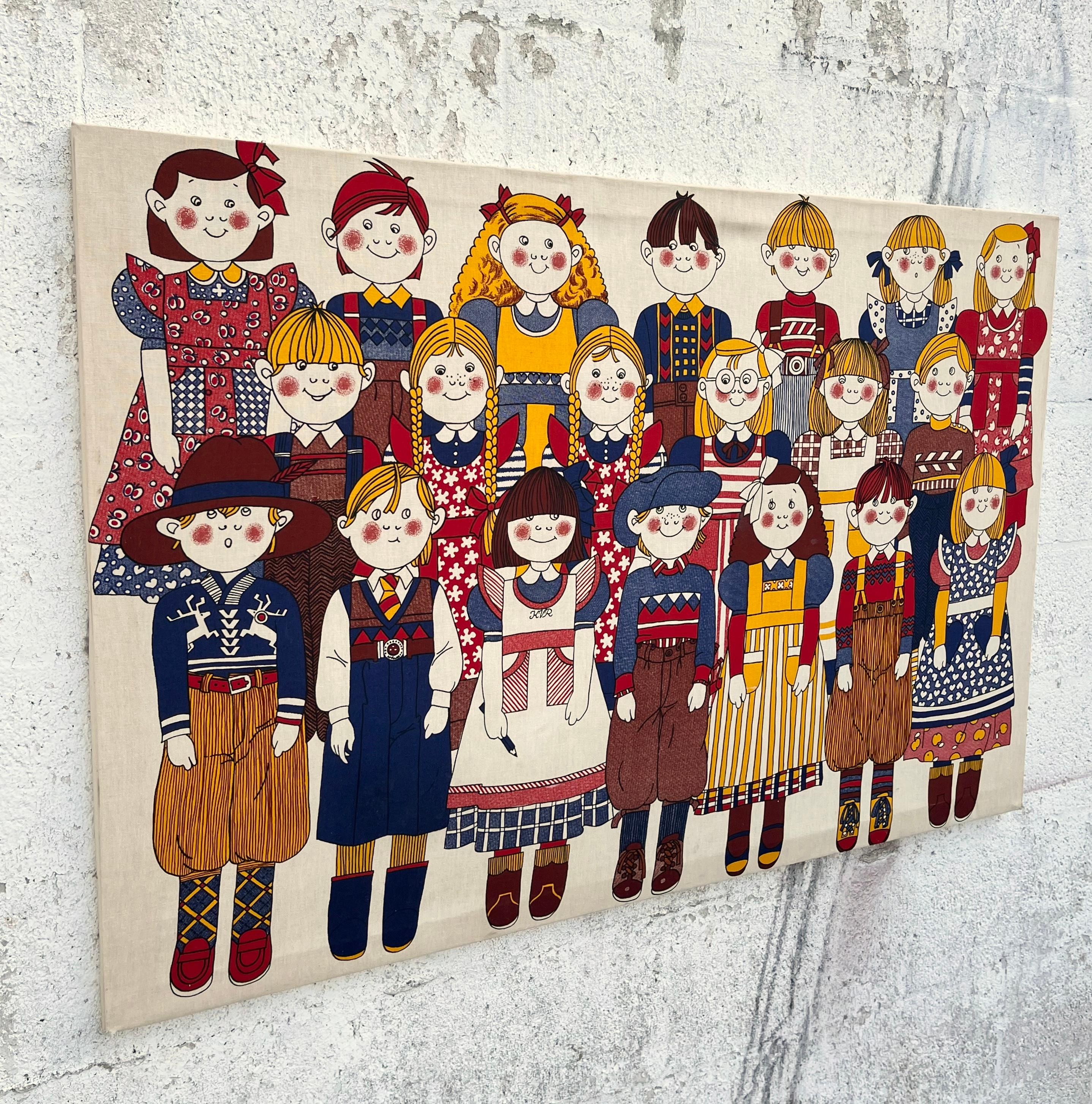 1970s Scandinavian Wall Textile Children Print by Finlayson, Finland.  For Sale 2