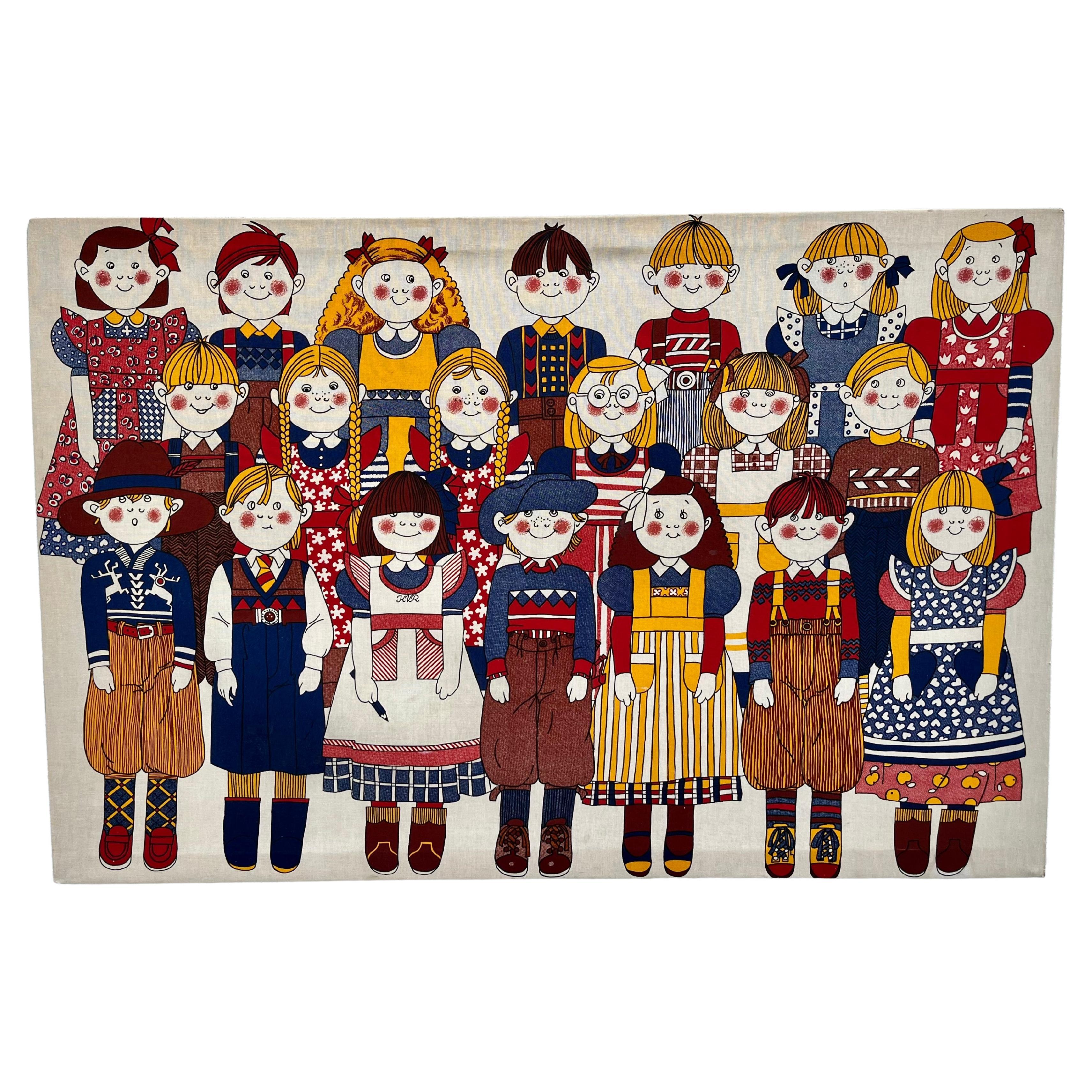 1970s Scandinavian Wall Textile Children Print by Finlayson, Finland.  For Sale