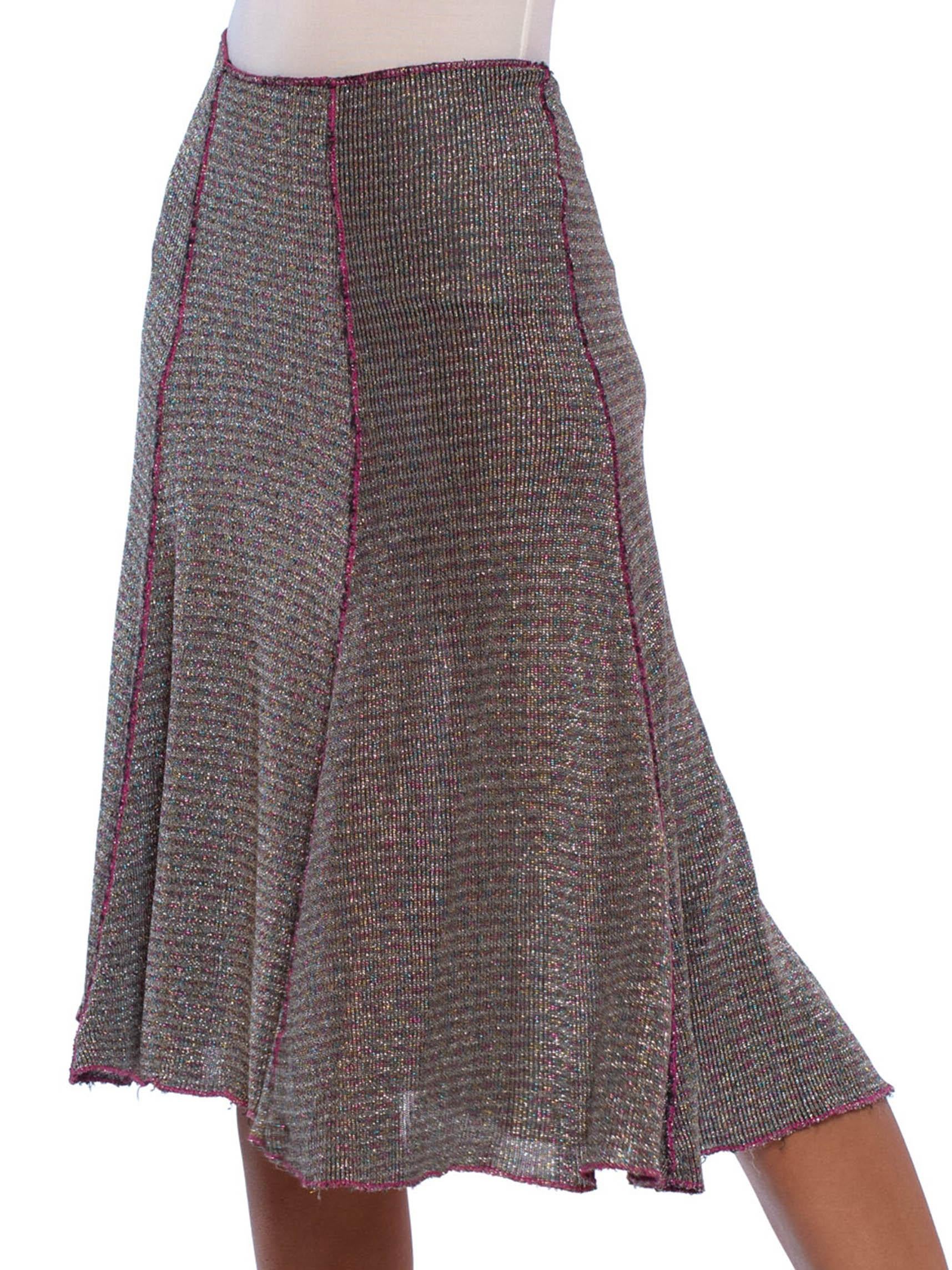 Gray 1970S SCARLET SPEEDWELL Pink & Blue Silver Lurex Knit Disco Skirt