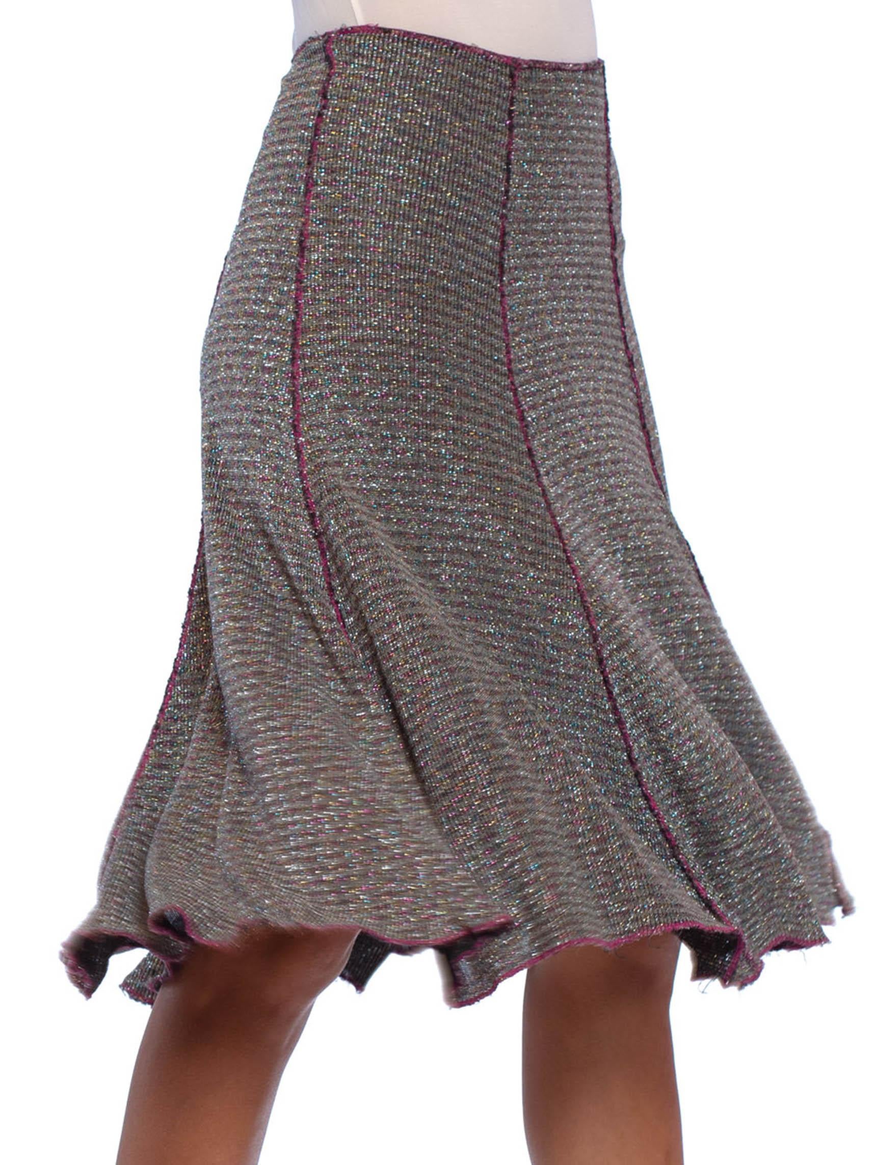 1970S SCARLET SPEEDWELL Pink & Blue Silver Lurex Knit Disco Skirt In Excellent Condition In New York, NY