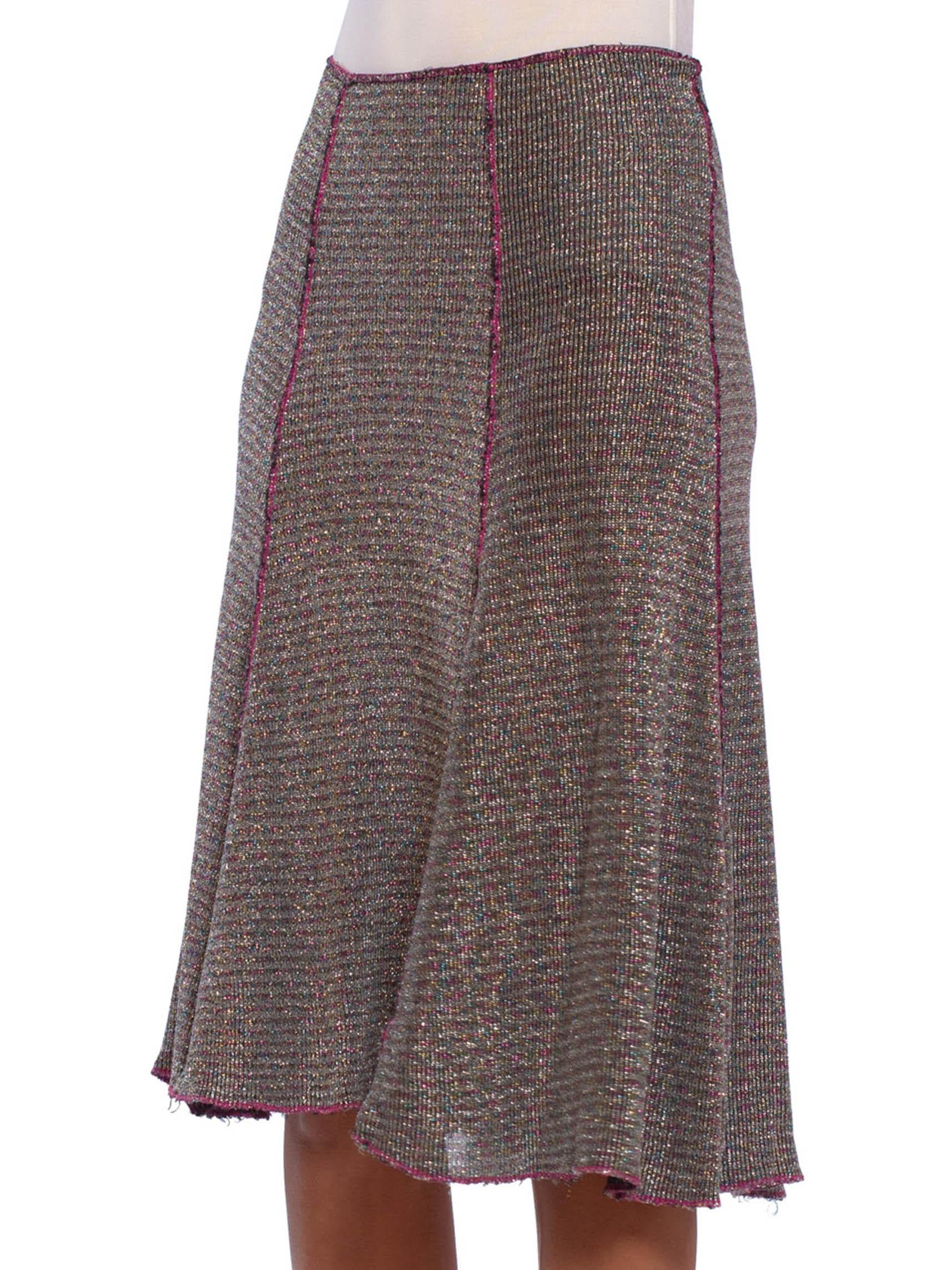 Women's 1970S SCARLET SPEEDWELL Pink & Blue Silver Lurex Knit Disco Skirt