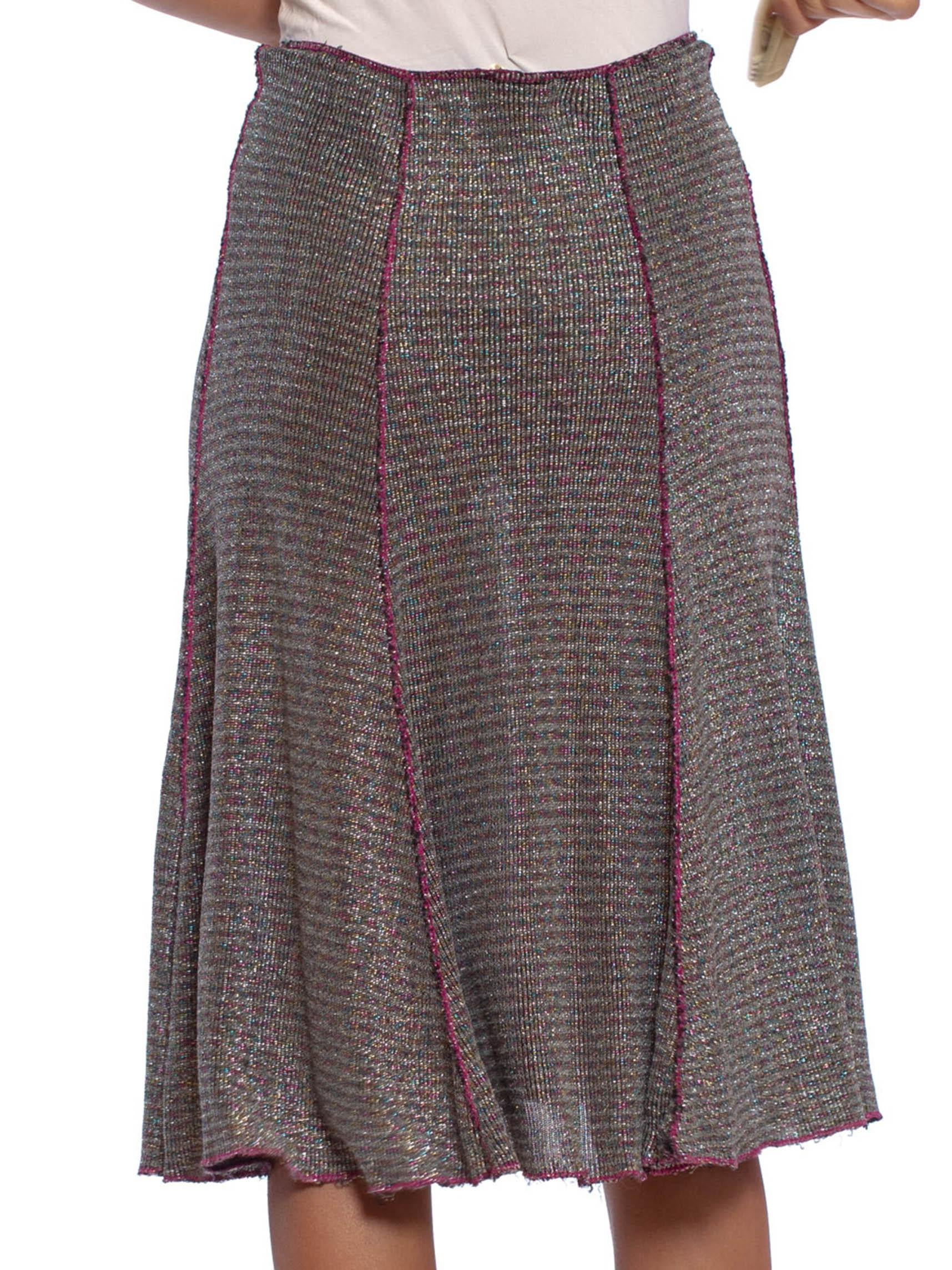 1970S SCARLET SPEEDWELL Pink & Blue Silver Lurex Knit Disco Skirt 1