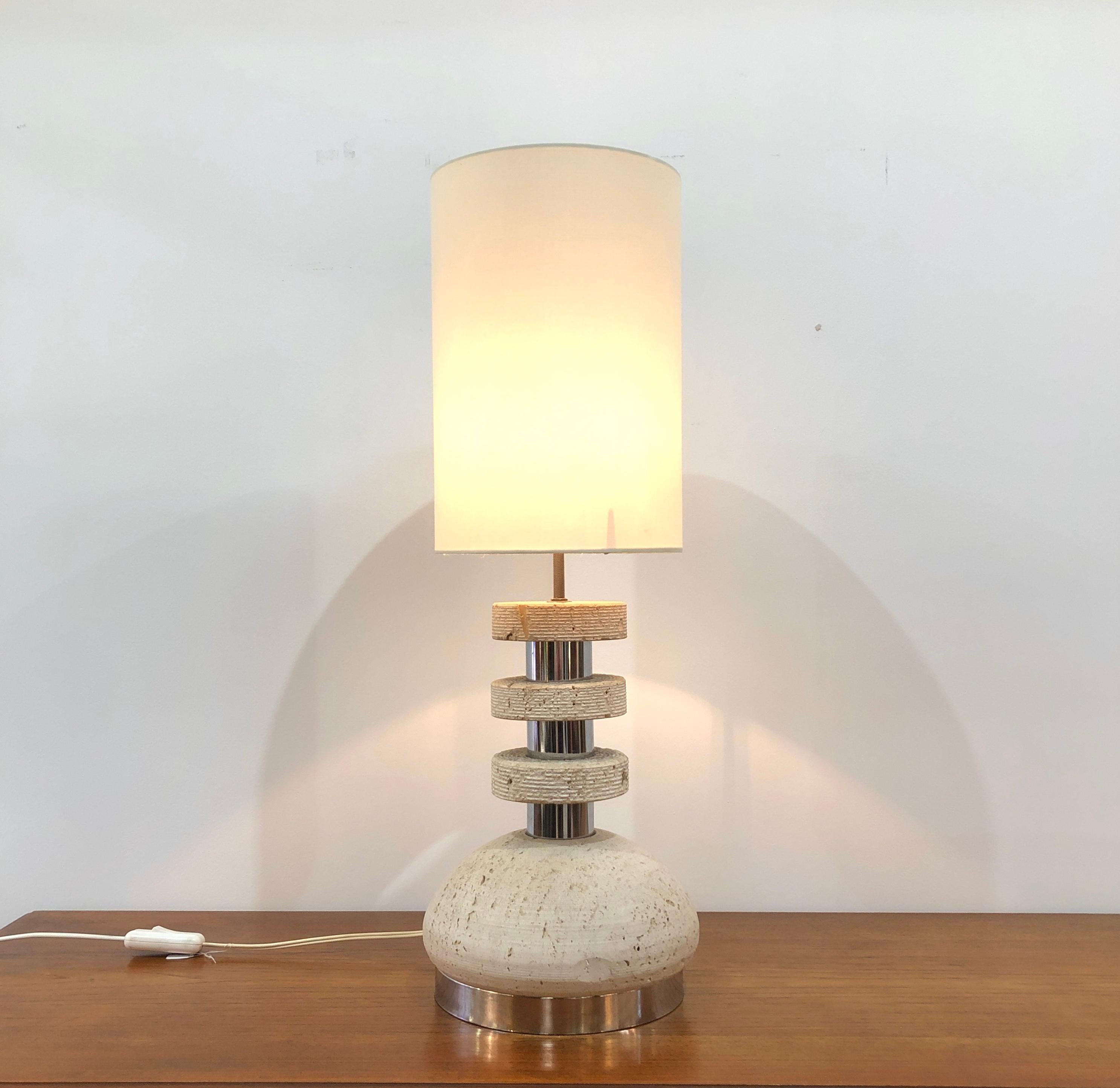 Late 20th Century 1970's Scarnicci Travertine Table Lamp For Sale
