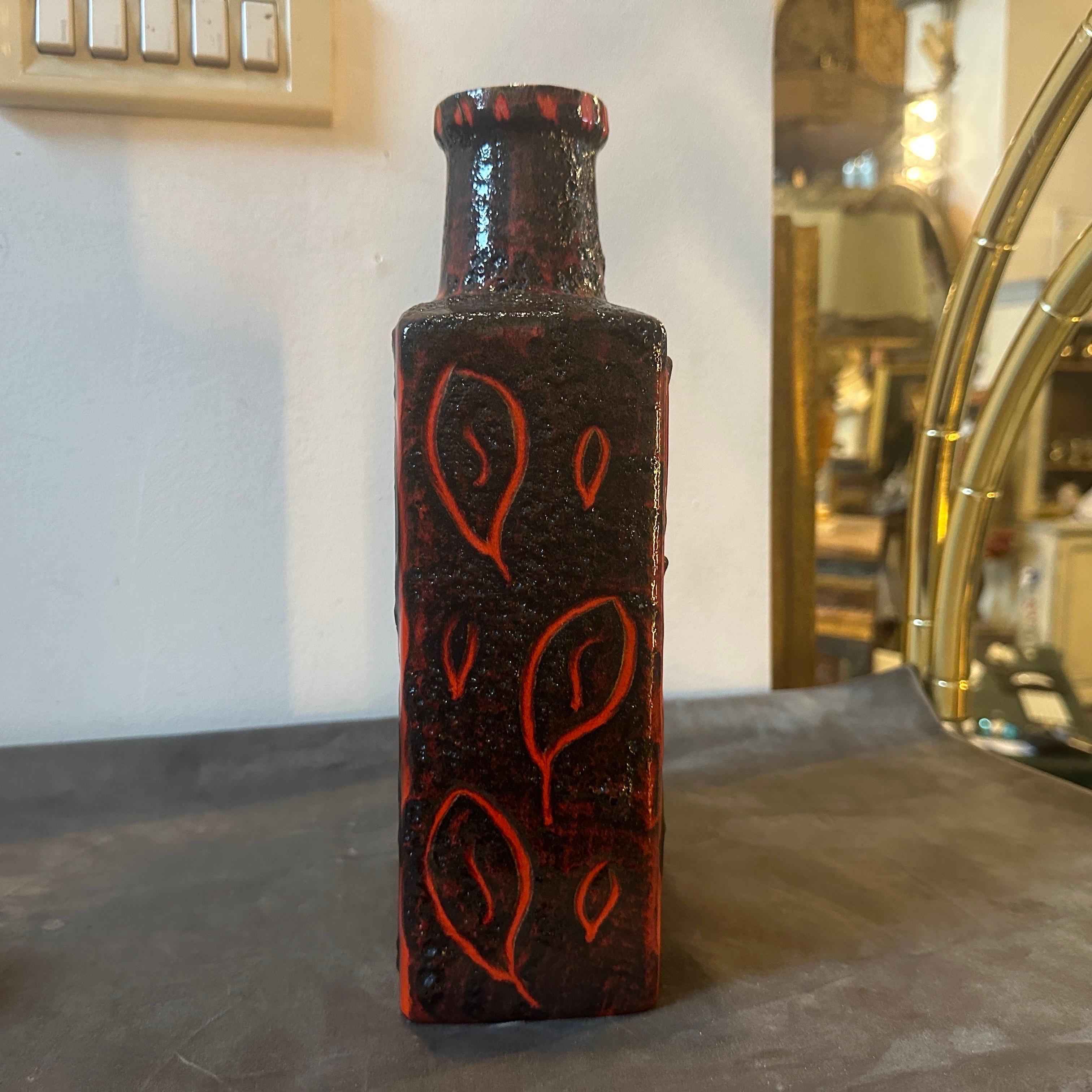 1970s Scheurich Modernist Fat Lava Red, Black and Green Ceramic German Vase 4