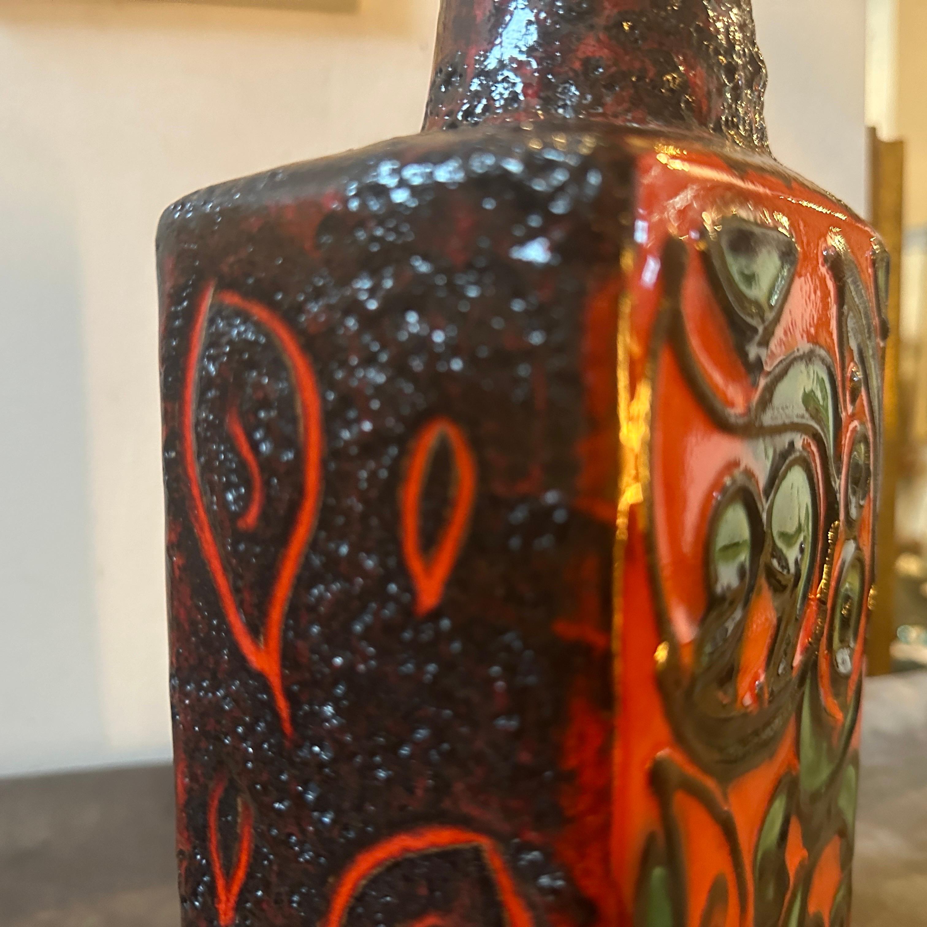 1970s Scheurich Modernist Fat Lava Red, Black and Green Ceramic German Vase In Good Condition In Aci Castello, IT
