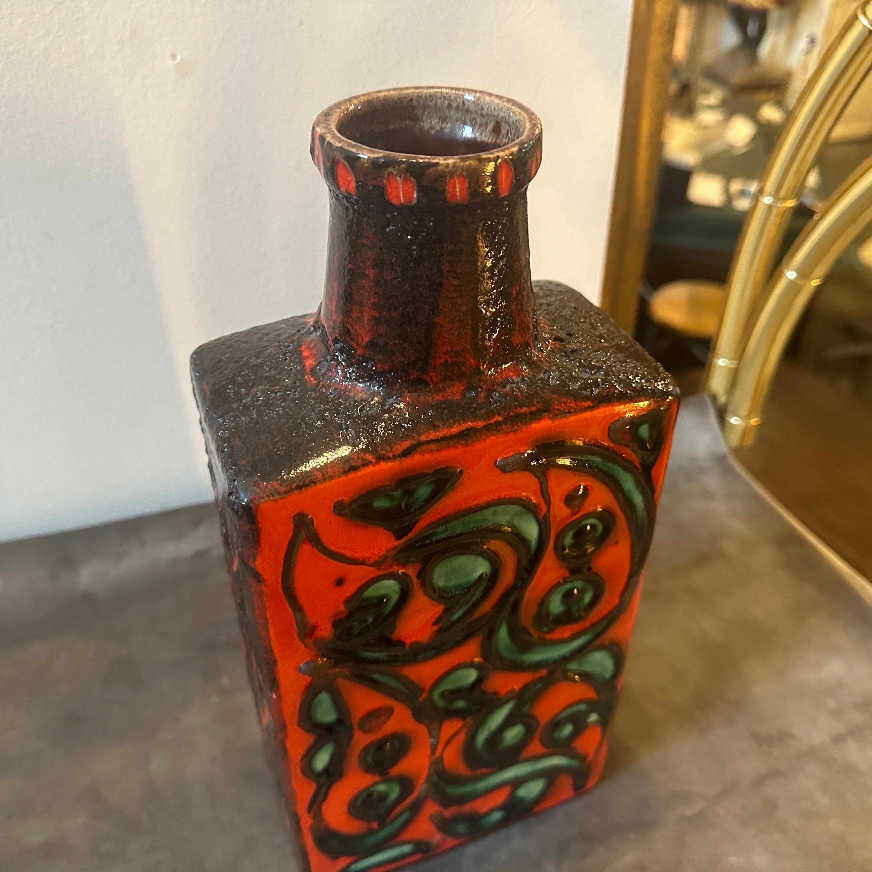1970s Scheurich Modernist Fat Lava Red, Black and Green Ceramic German Vase 2