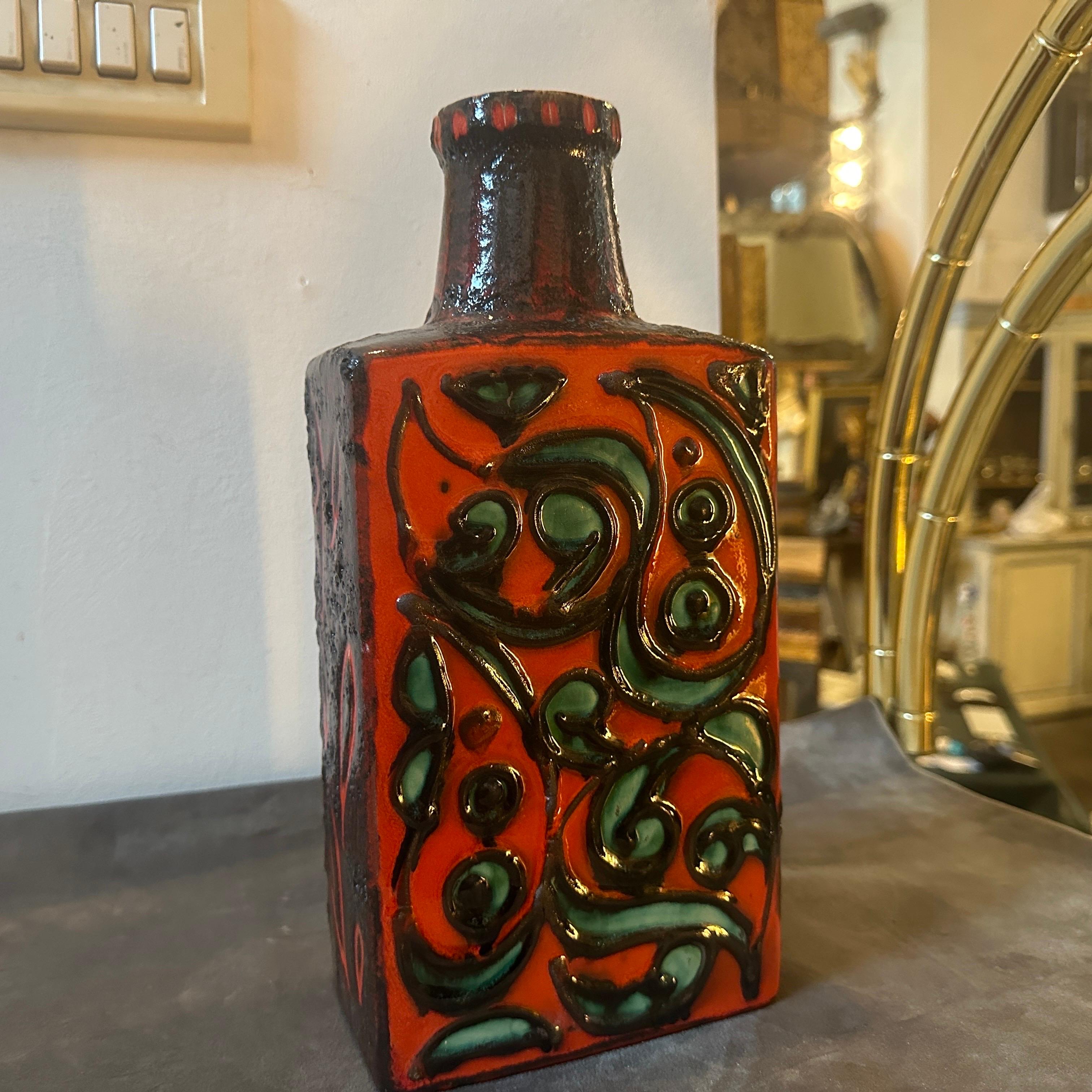 1970s Scheurich Modernist Fat Lava Red, Black and Green Ceramic German Vase 3