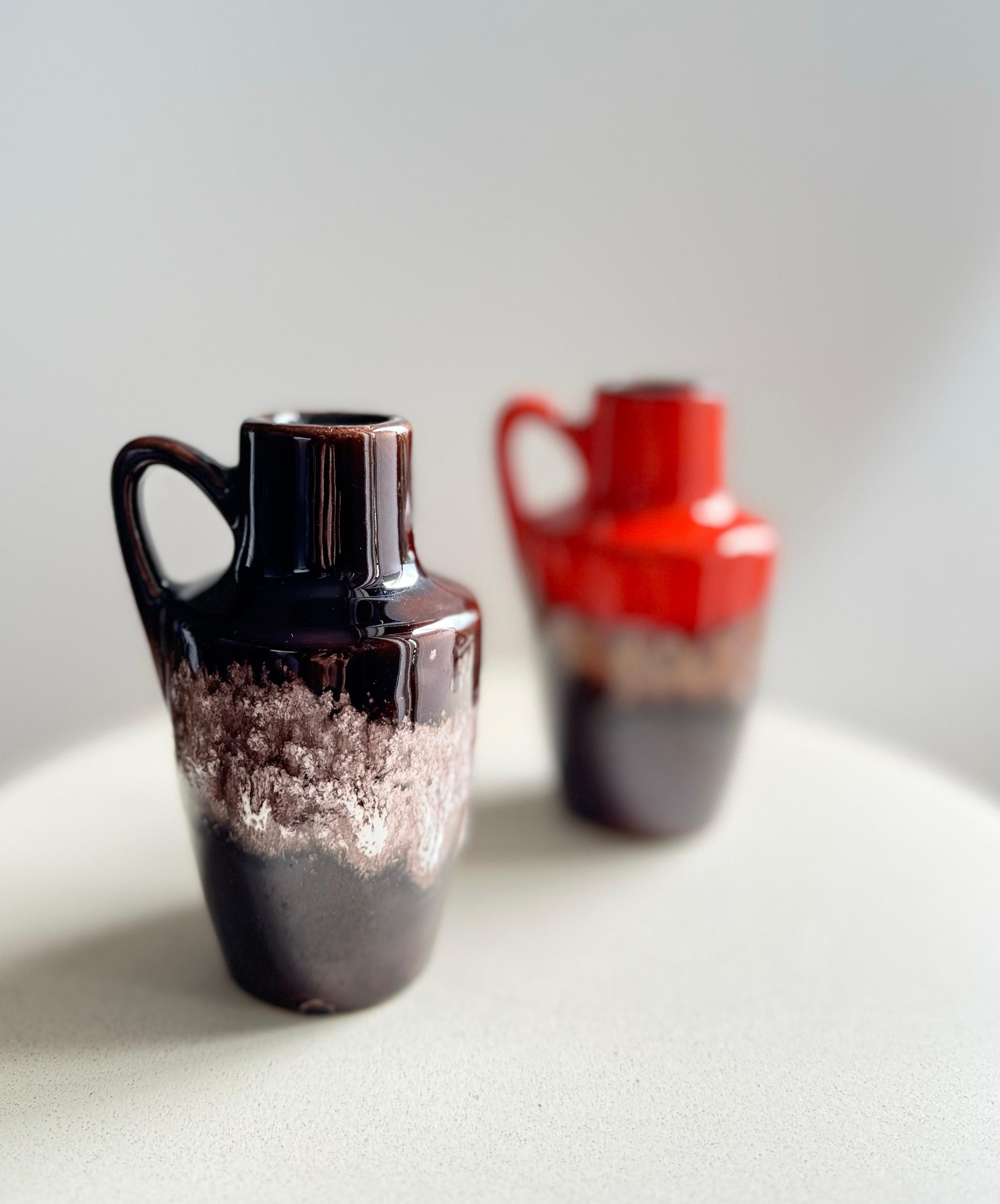 Mid-Century Modern 1970s Scheurich Vase with Glazed Brown and Cream Design For Sale