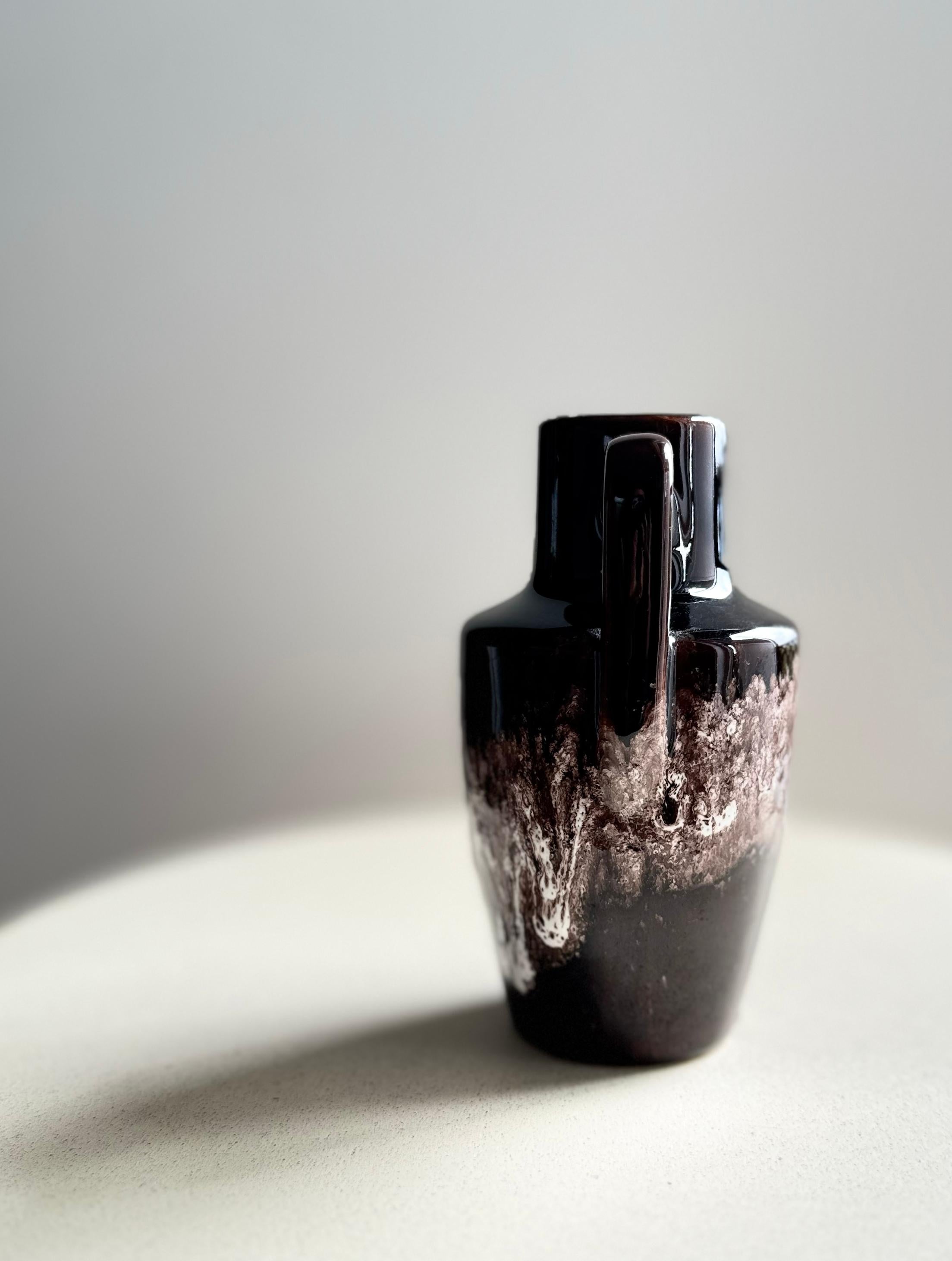 Hand-Crafted 1970s Scheurich Vase with Glazed Brown and Cream Design For Sale