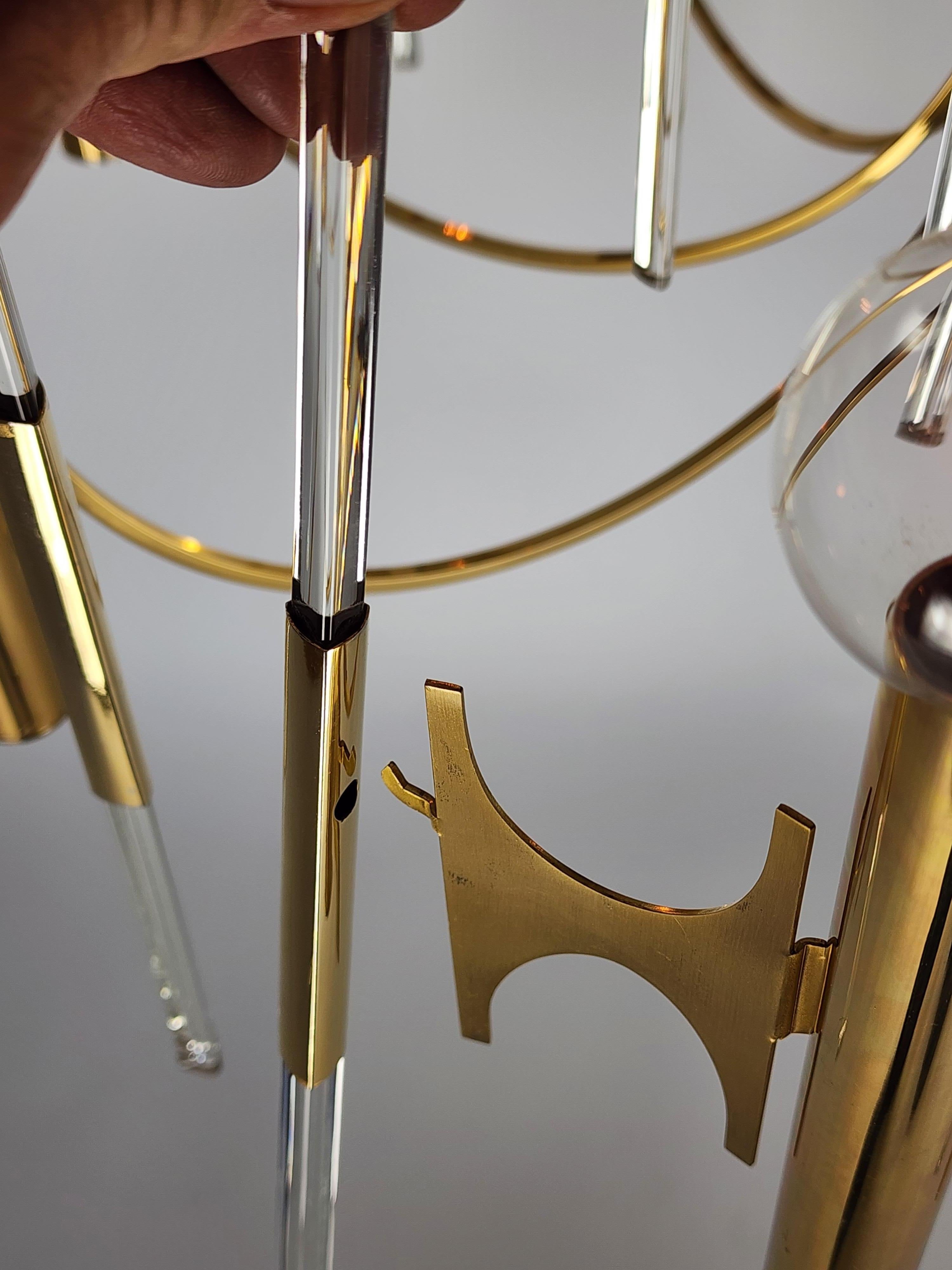 1970s Sciolari 12 Lights Brass Chandelier with Glass Rod, Italy For Sale 7