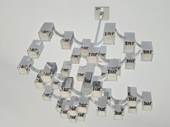 1970 Gaetano Sciolari 37 Cube Chandelier chromé MCM , Italia