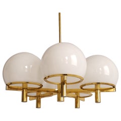 1970s Sciolari 5 Arm Brass Chandelier with Huge Glass Shade, Italy